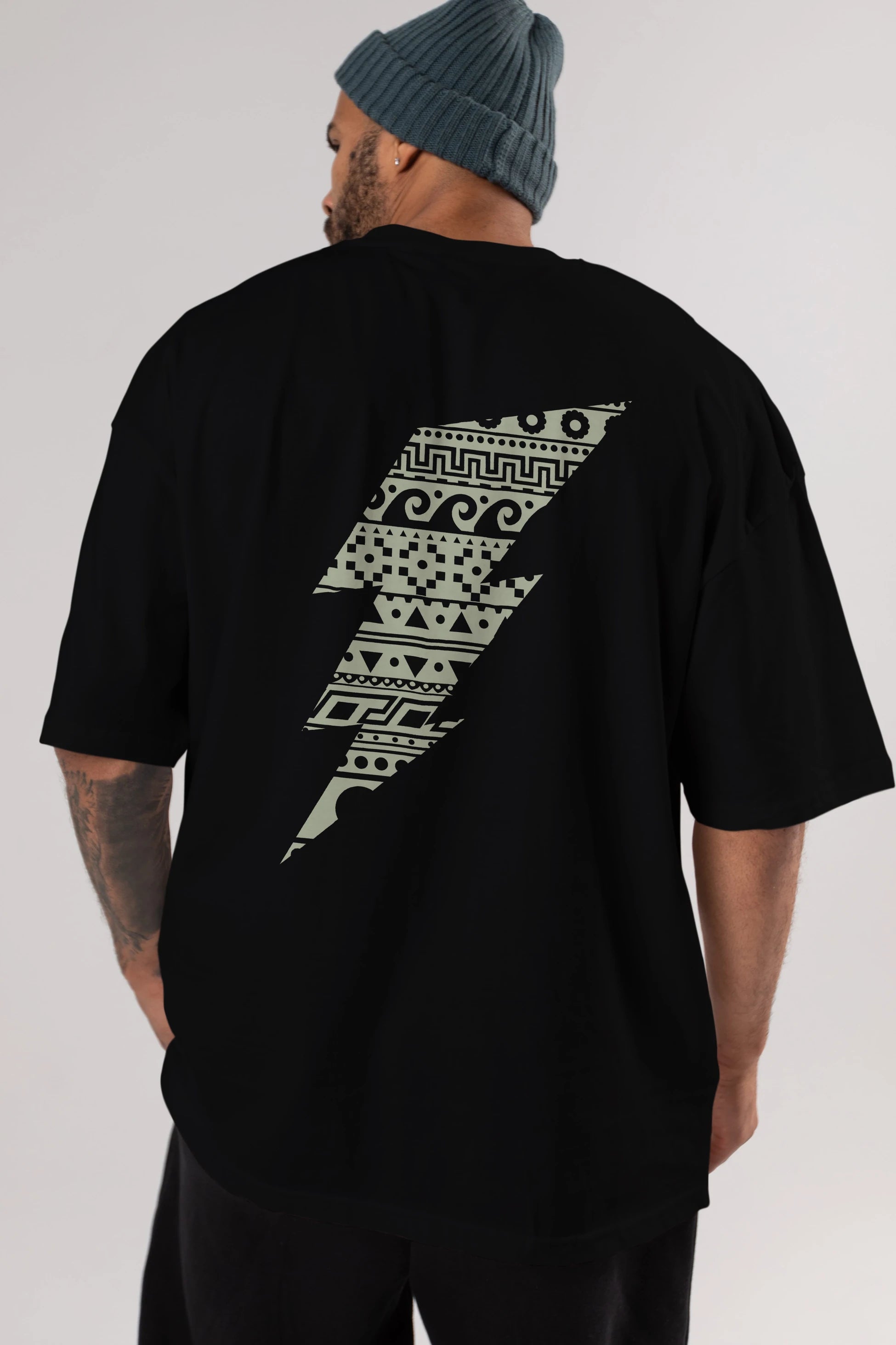 Thunderbolt Arka Baskılı Oversize t-shirt %100 pamuk Erkek Kadın Unisex
