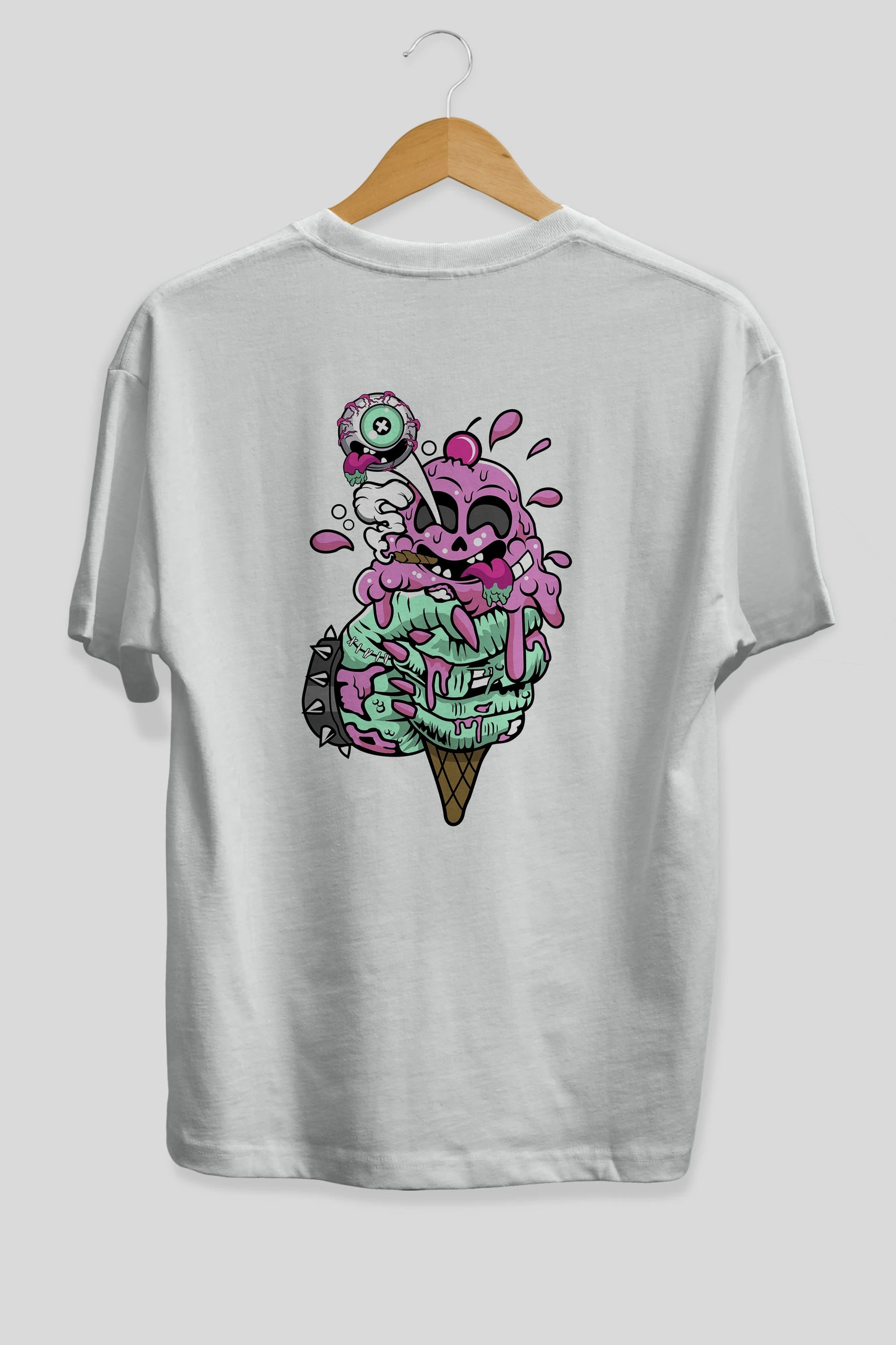 Ice Cream Zombie Arka Baskılı Oversize t-shirt Erkek Kadın Unisex %100 Pamuk tişort