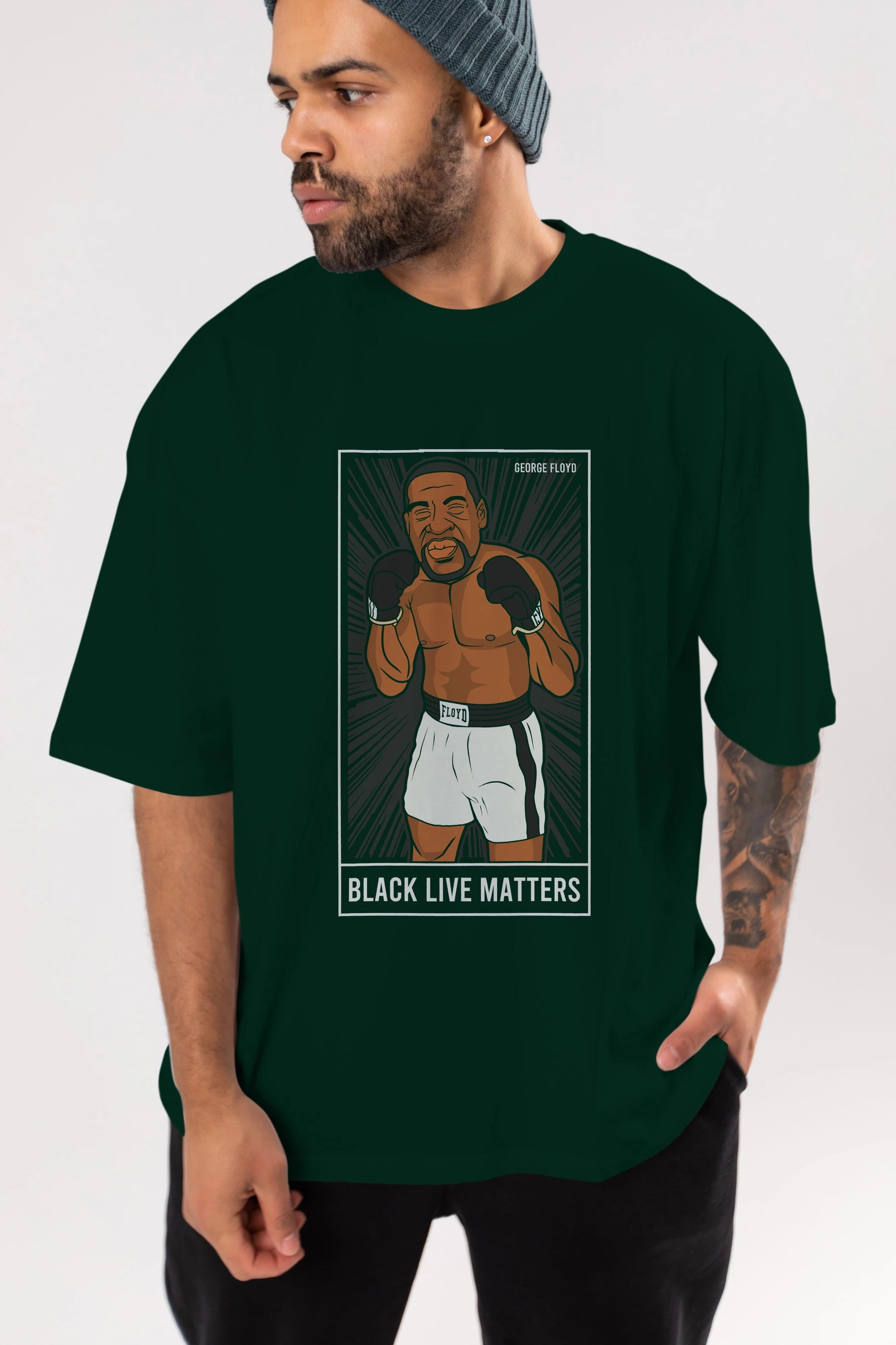 George Floyd Boxer Ön Baskılı Oversize t-shirt Erkek Kadın Unisex %100 Pamuk tişort