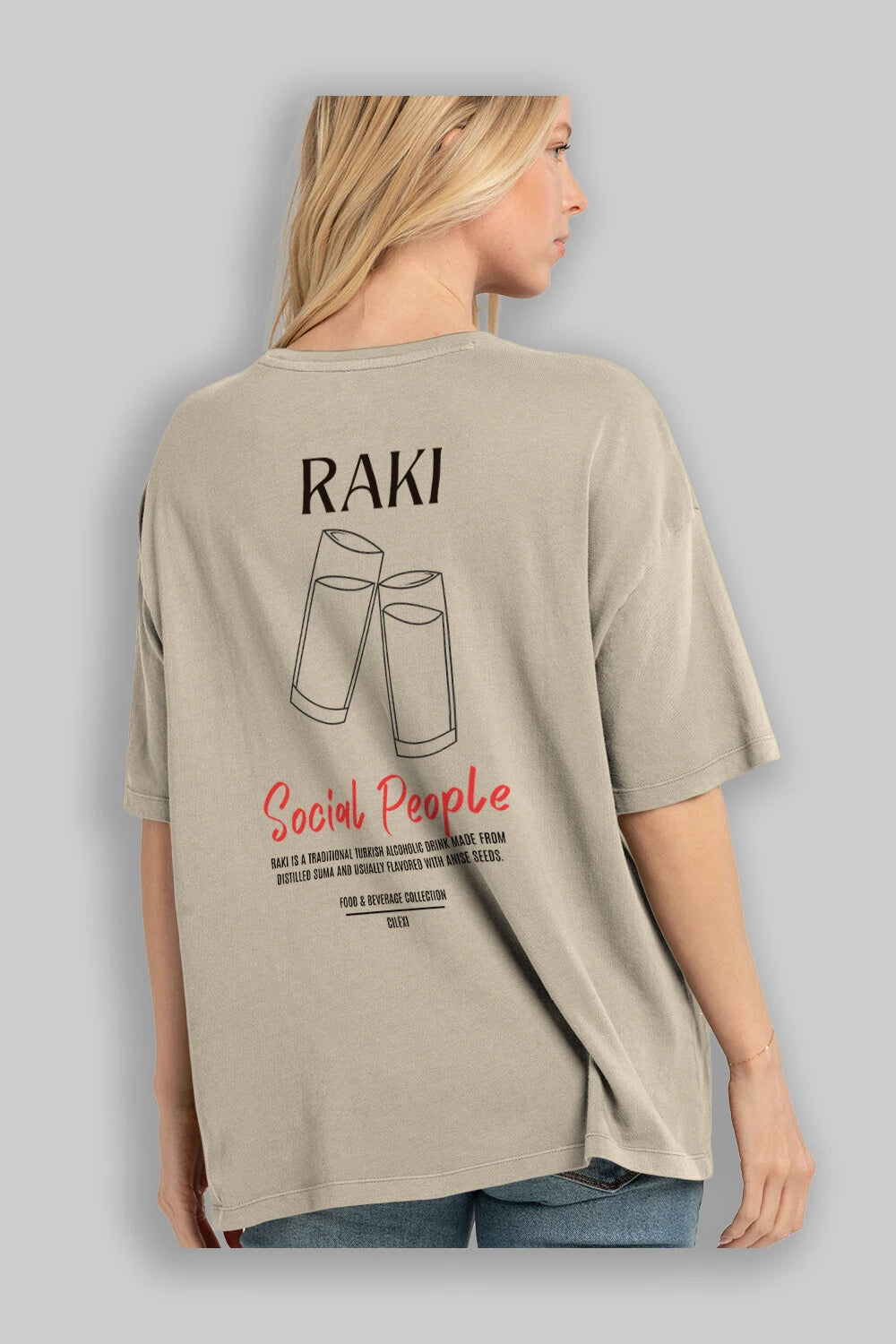 Rakı Kokteyl Serisi Baskılı Oversize t-shirt Erkek Kadın Unisex %100 Pamuk Bisiklet Yaka tişort