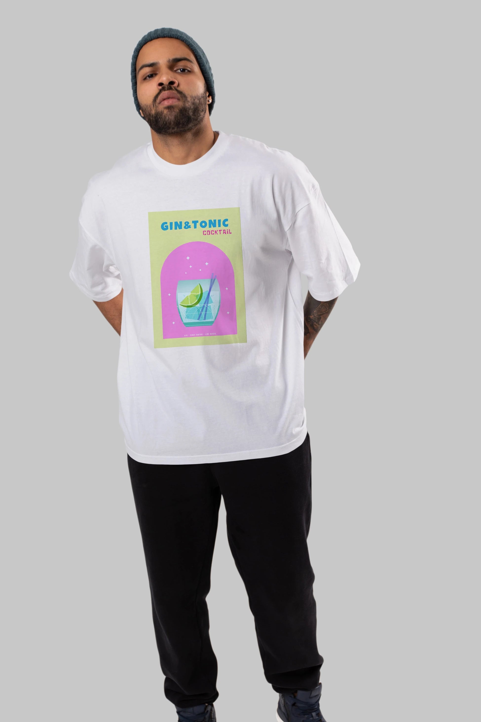 Gin Tonic Cocktail Ön Baskılı Oversize t-shirt Erkek Kadın Unisex %100 Pamuk Bisiklet Yaka tişort