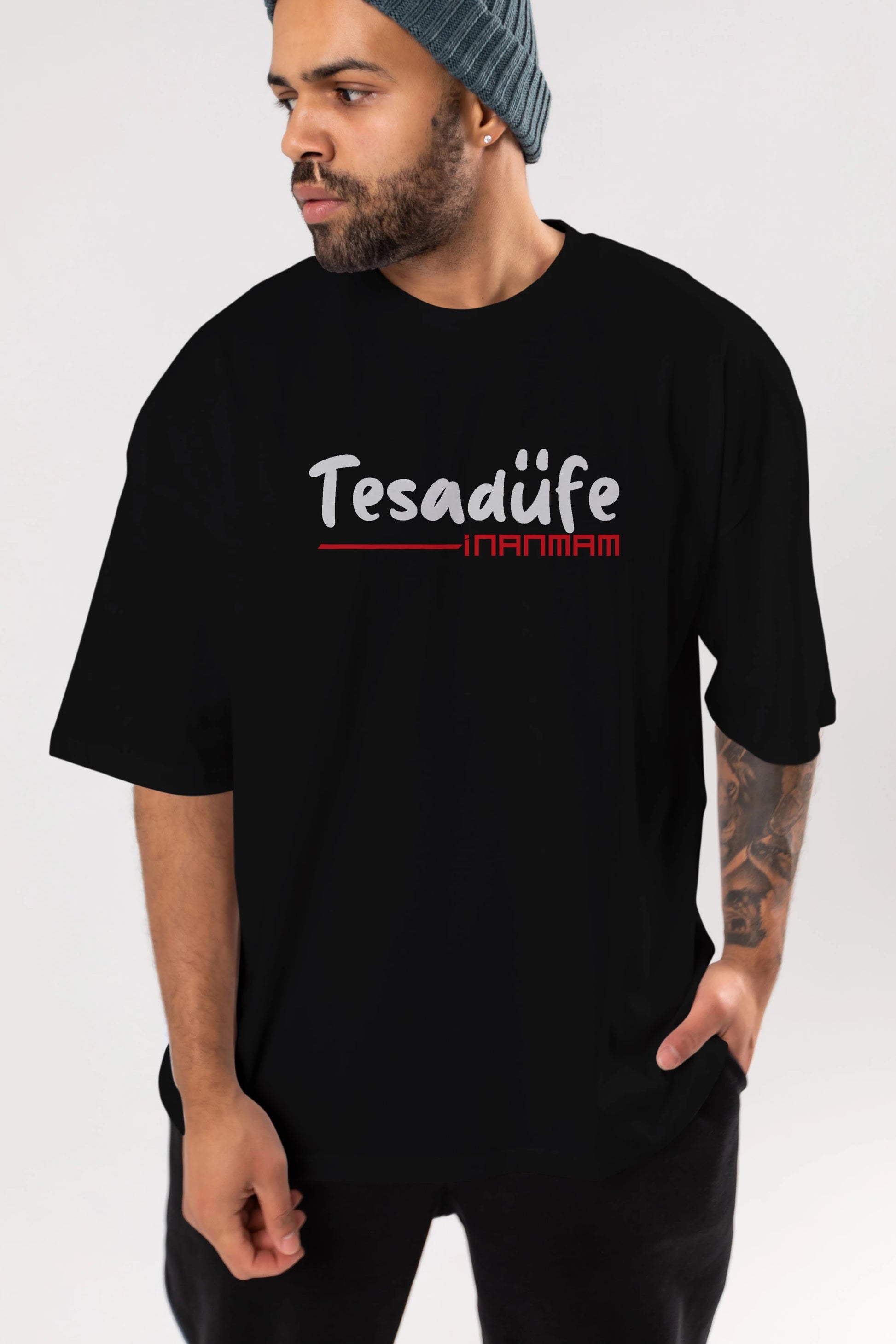 Tesadüfe İnanmam Ön Baskılı Oversize t-shirt %100 pamuk Erkek Kadın Unisex