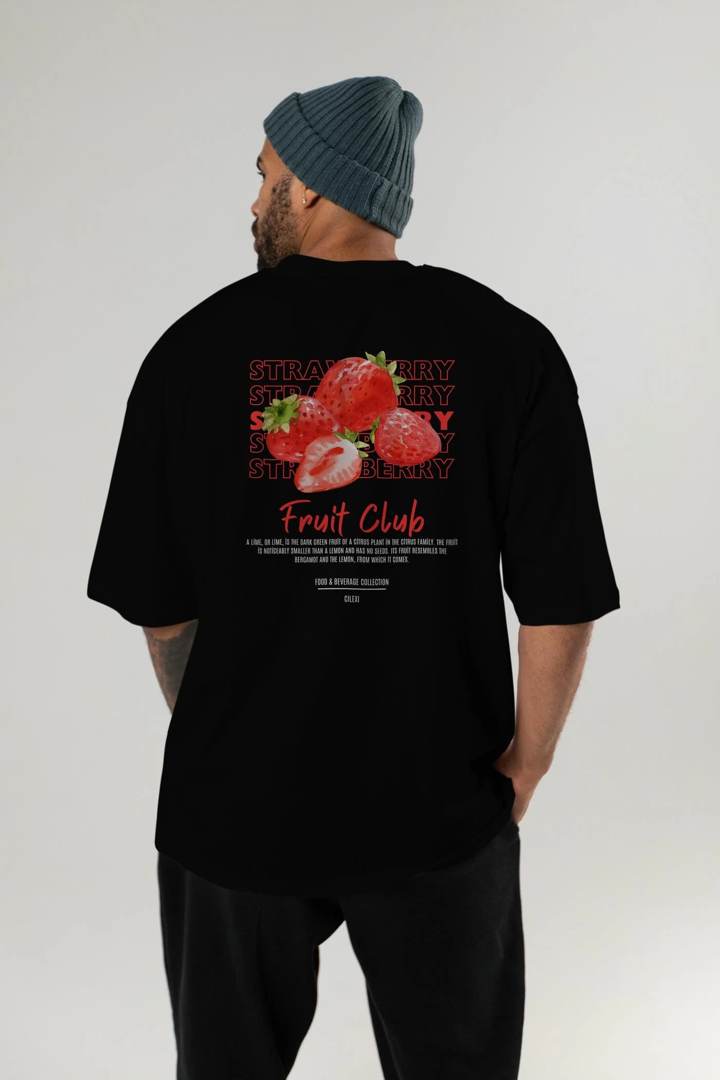 Strawberry Arka Baskılı Oversize t-shirt Erkek Kadın Pamuk Bisiklet Yaka tişort