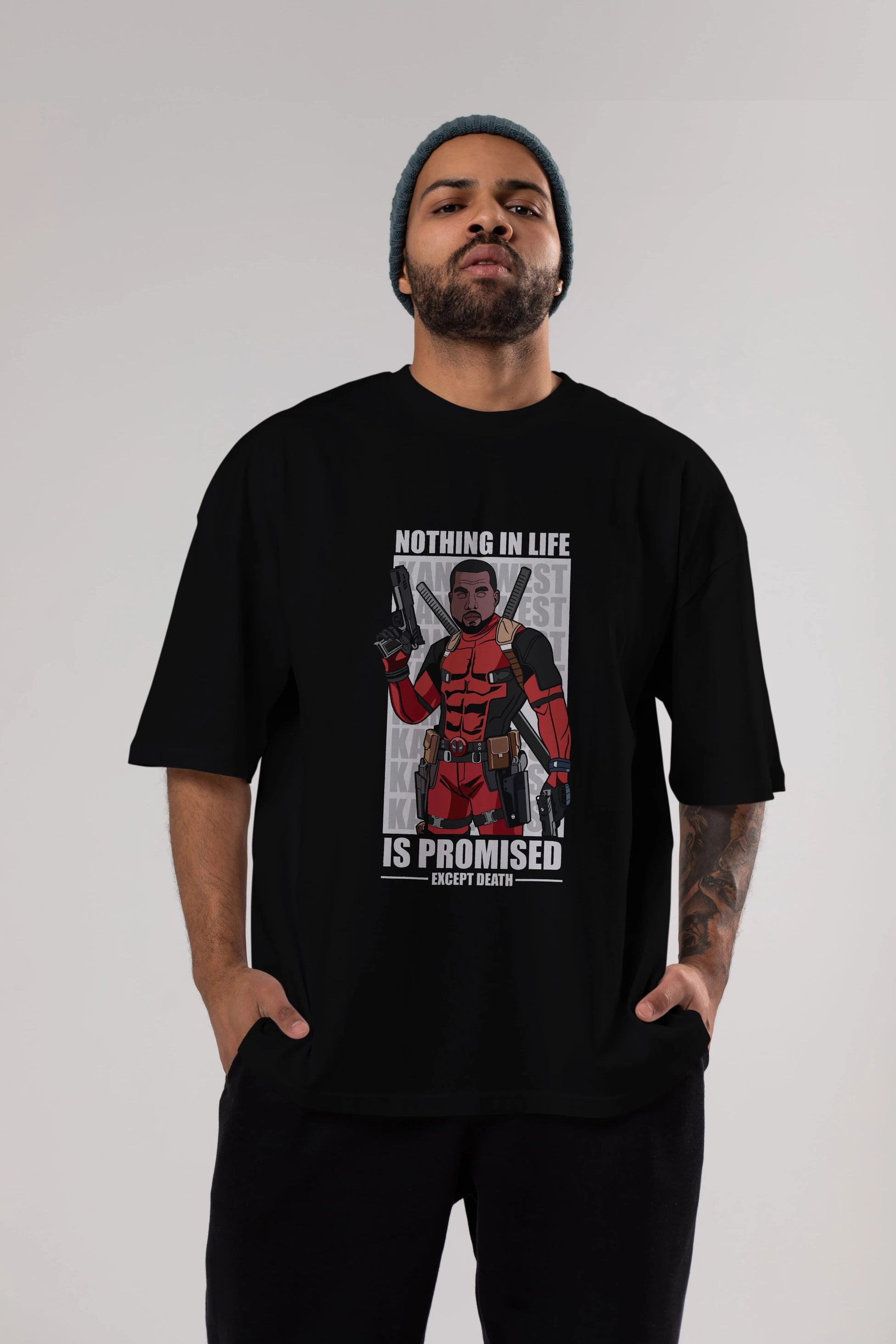 Kanye West Deadpool Ön Baskılı Oversize t-shirt Erkek Kadın Unisex %100 Pamuk tişort