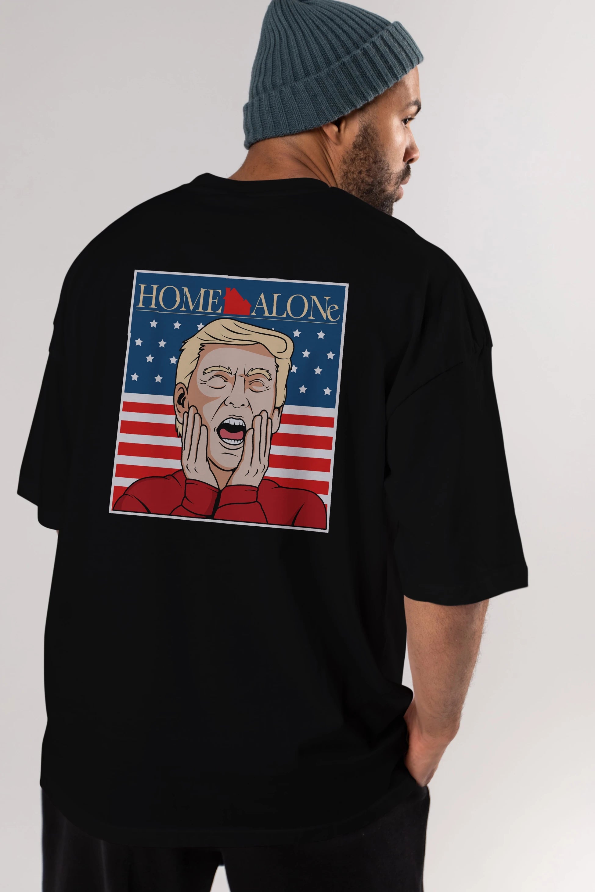 Home Alone Trump Arka Baskılı Oversize t-shirt Erkek Kadın Unisex %100 Pamuk tişort