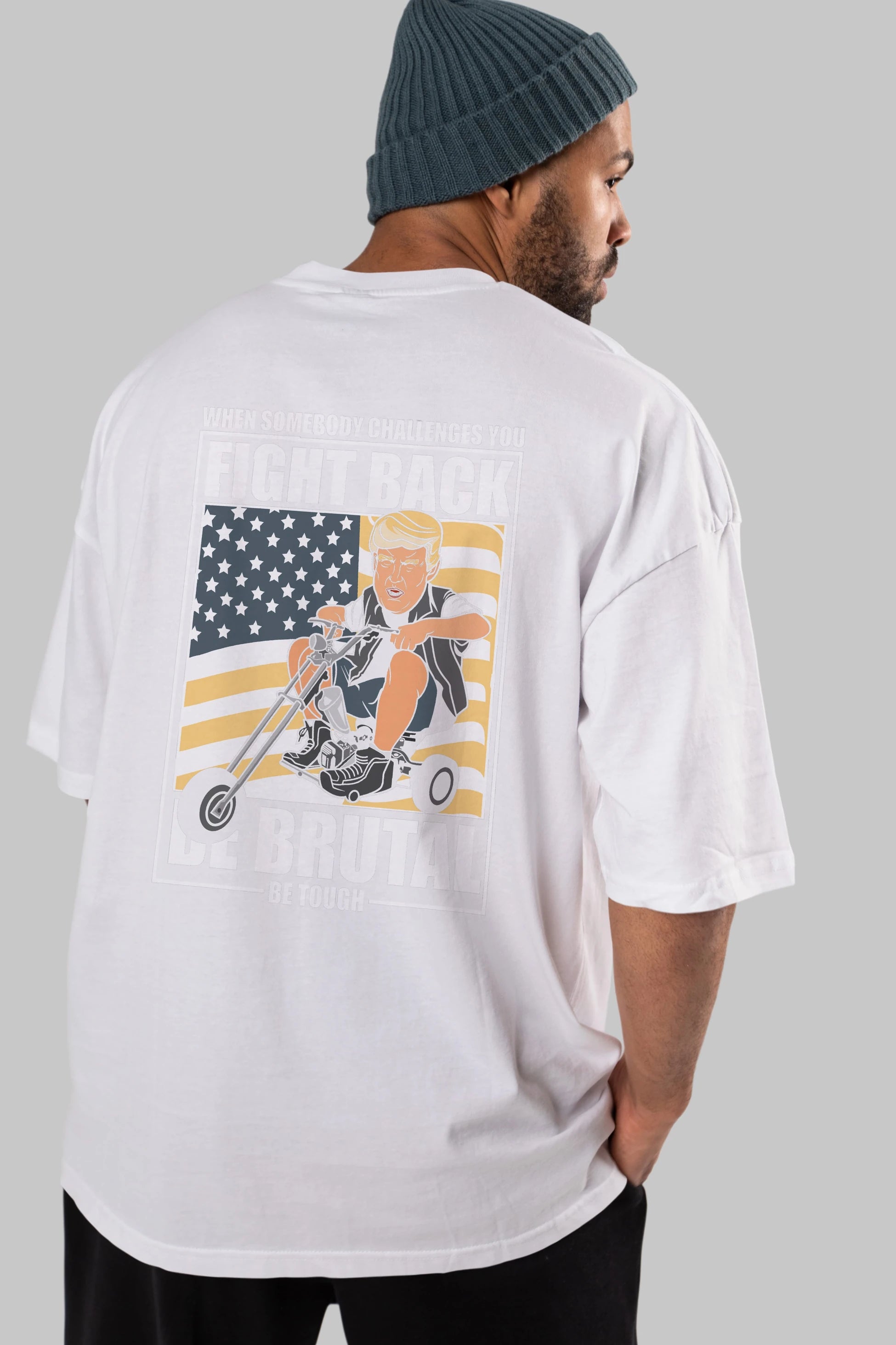 Trump Biker Arka Baskılı Oversize t-shirt Erkek Kadın Unisex %100 Pamuk tişort