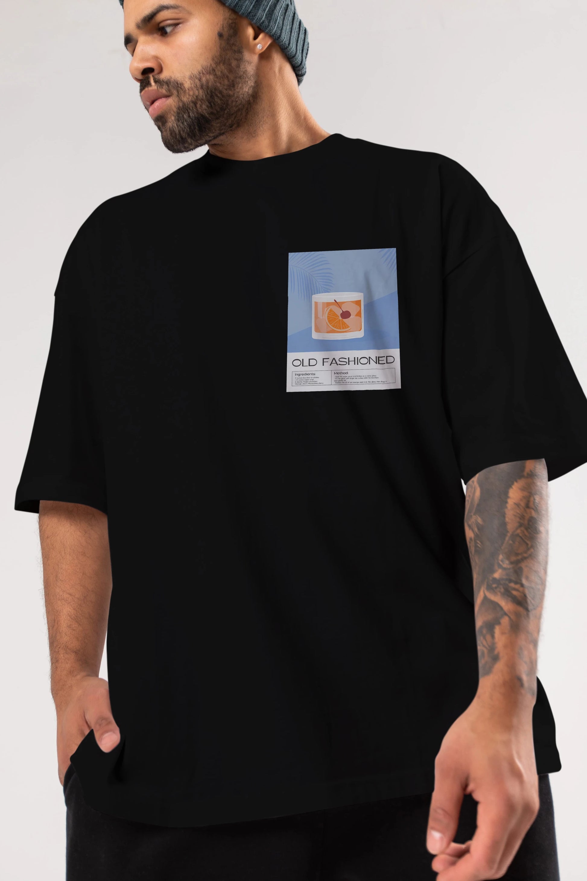 Old Fashioned 3 Ön Sol Baskılı Oversize t-shirt Erkek Kadın Unisex %100 Pamuk Bisiklet Yaka tişort