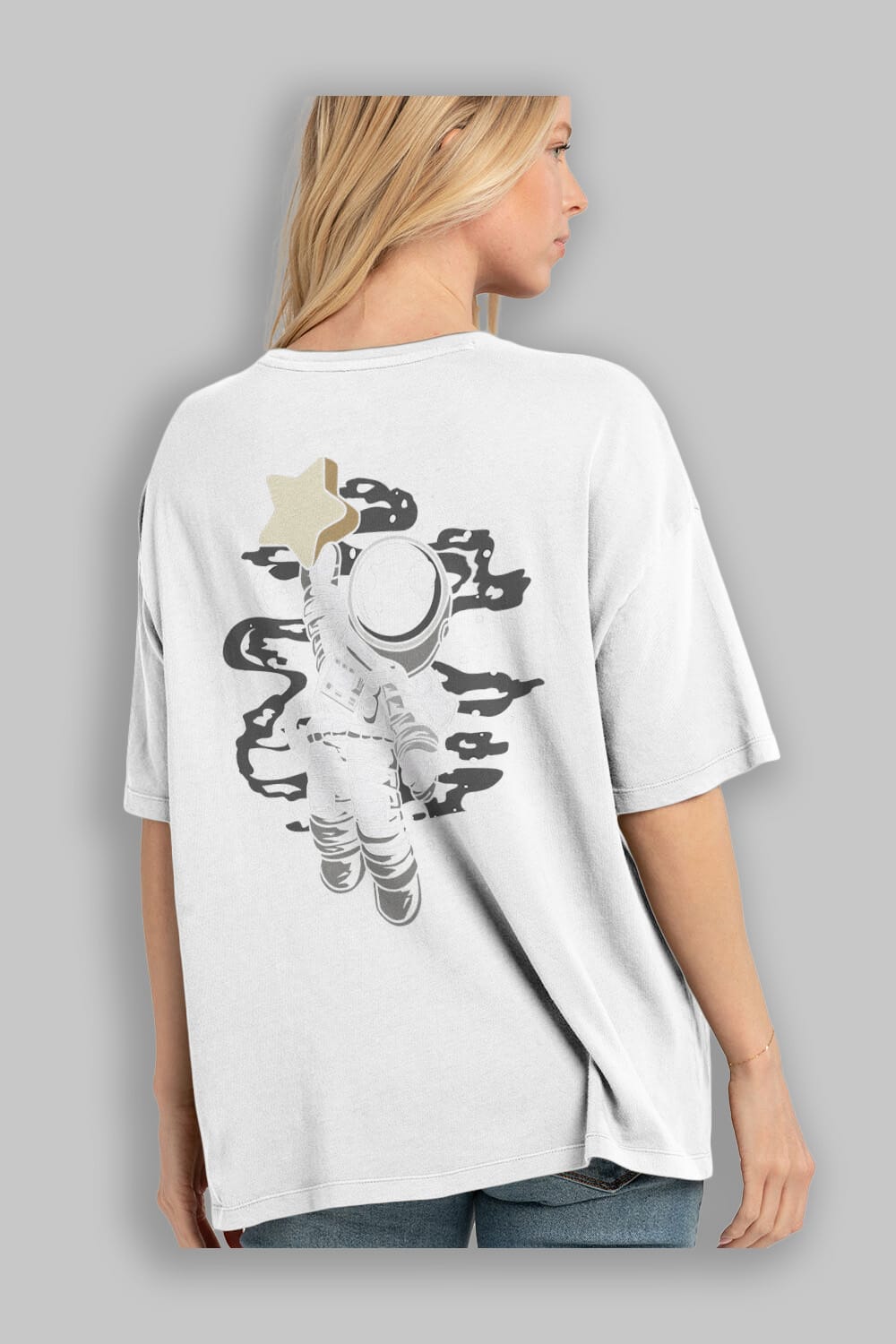 Astronaut Reach The Star Arka Baskılı Oversize t-shirt Erkek Kadın Unisex