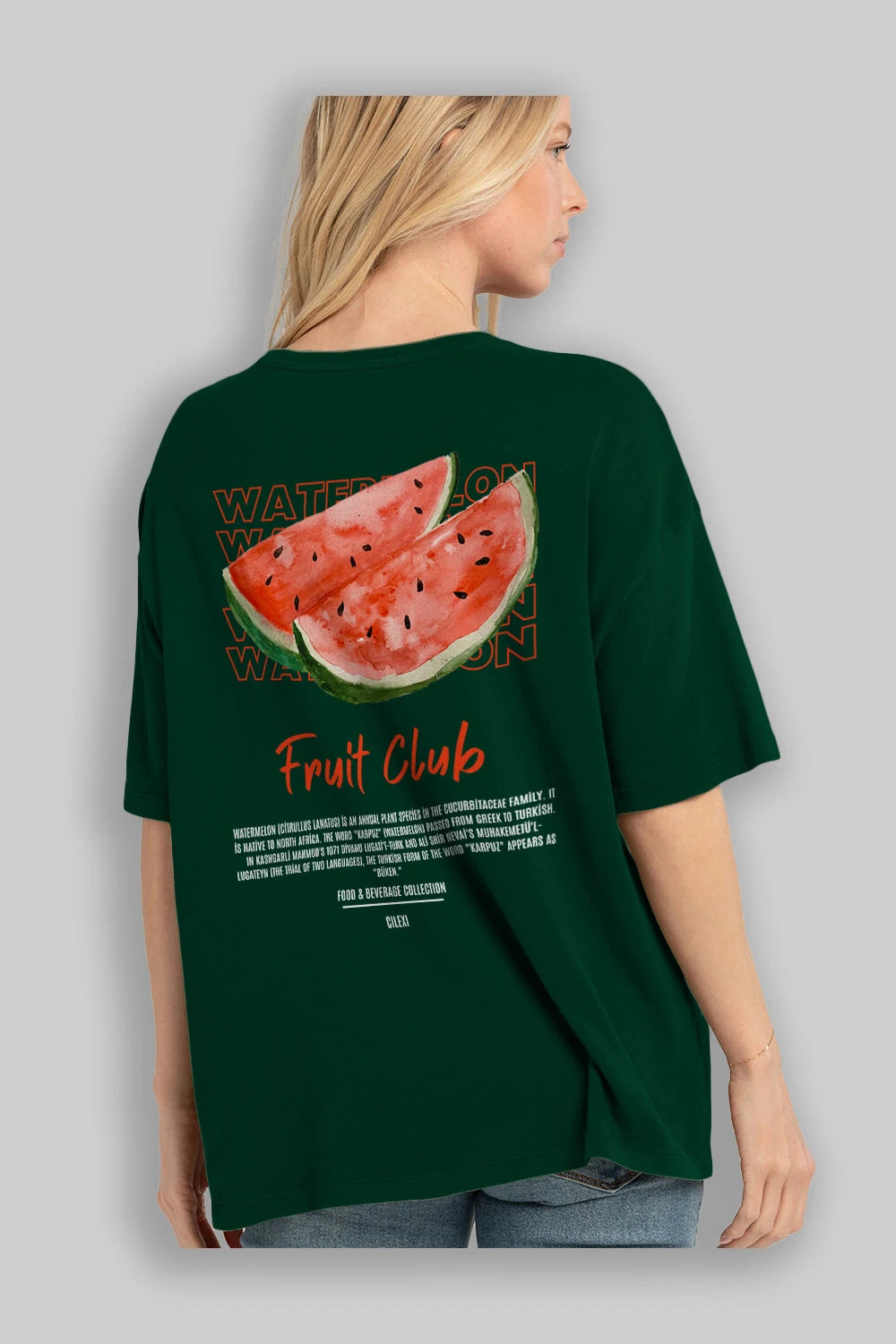 Watermelon Arka Baskılı Oversize t-shirt Erkek Kadın Pamuk Bisiklet Yaka tişort