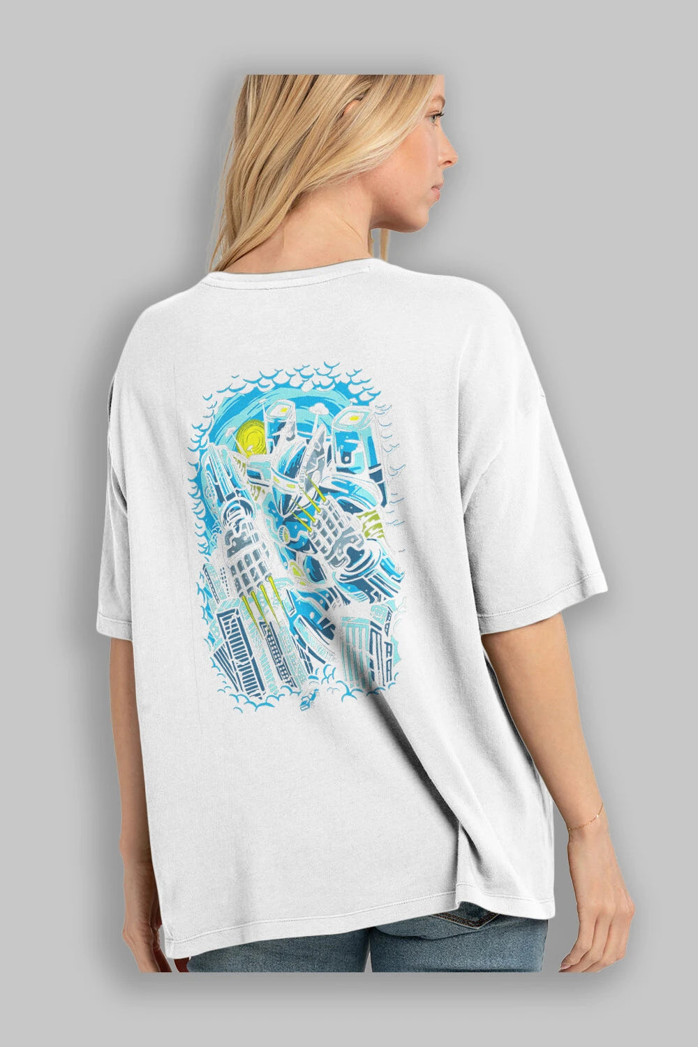 Destroy The City Arka Baskılı Oversize t-shirt Erkek Kadın Unisex %100 Pamuk