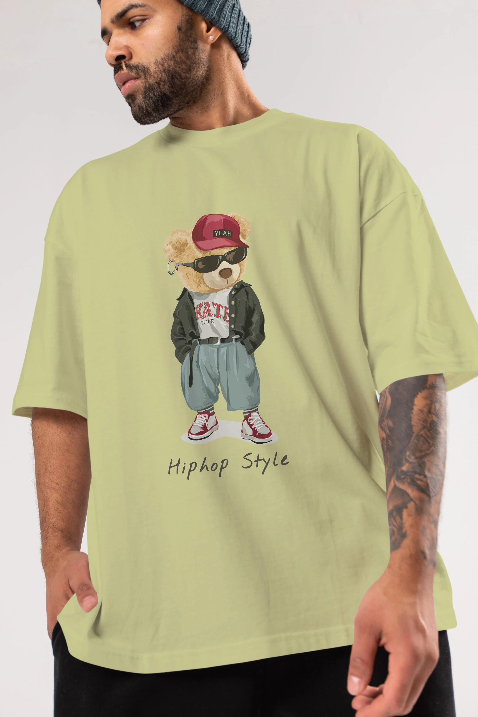 Teddy Bear Hiphop Style Ön Baskılı Oversize t-shirt Erkek Kadın Unisex %100 Pamuk