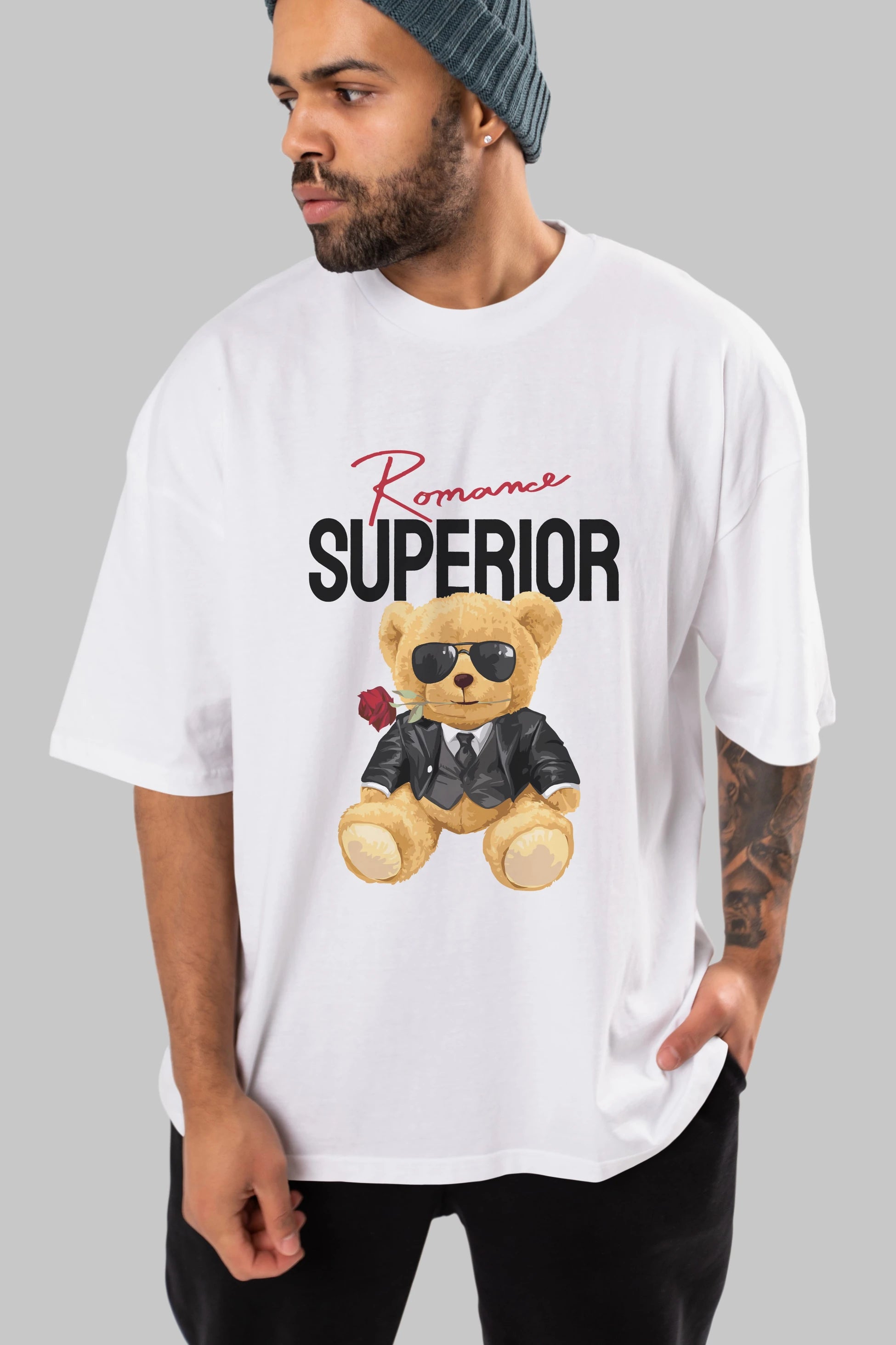 Teddy Bear Romance Superior Ön Baskılı Oversize t-shirt Erkek Kadın Unisex %100 Pamuk