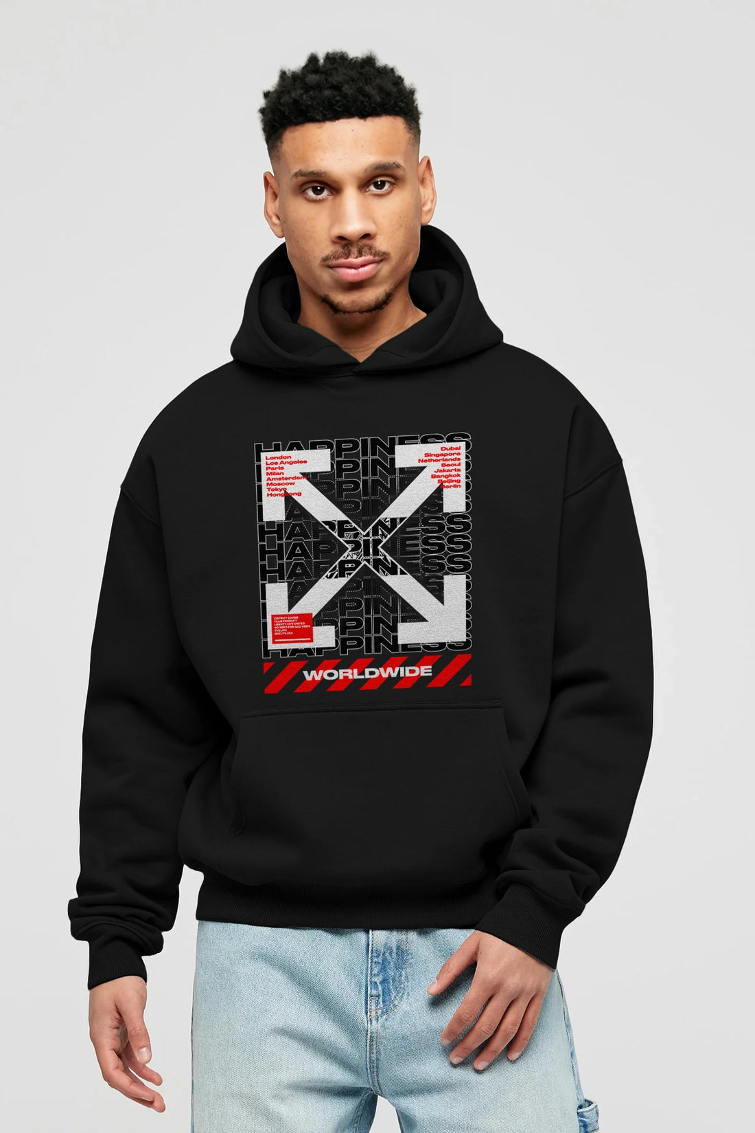Happiness Worldwide Ön Baskılı Hoodie Oversize Kapüşonlu Sweatshirt Erkek Kadın Unisex
