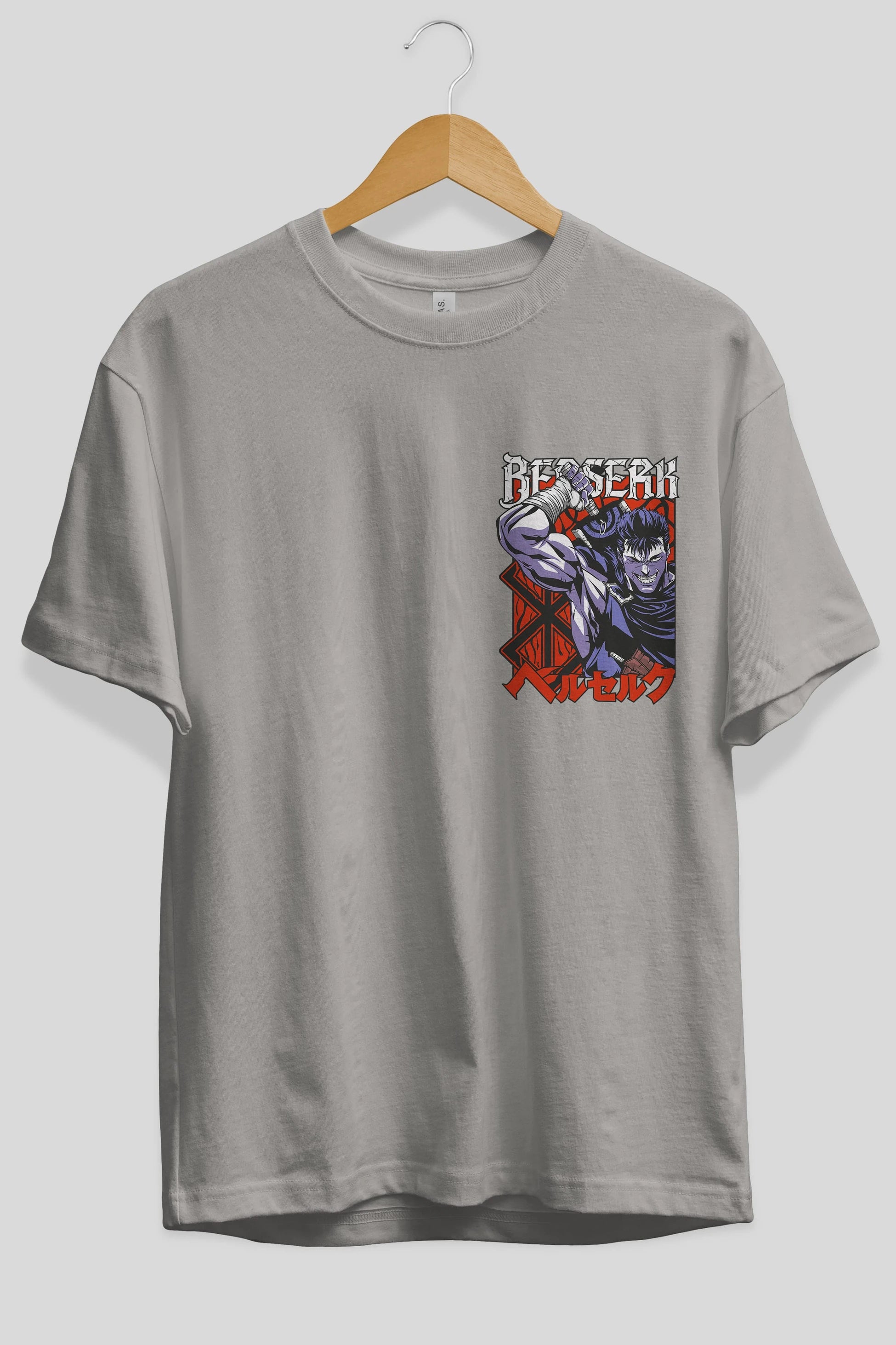GUTS berserk Ön Sol Baskılı Oversize t-shirt Erkek Kadın Unisex %100 Pamuk Bisiklet Yaka tişort