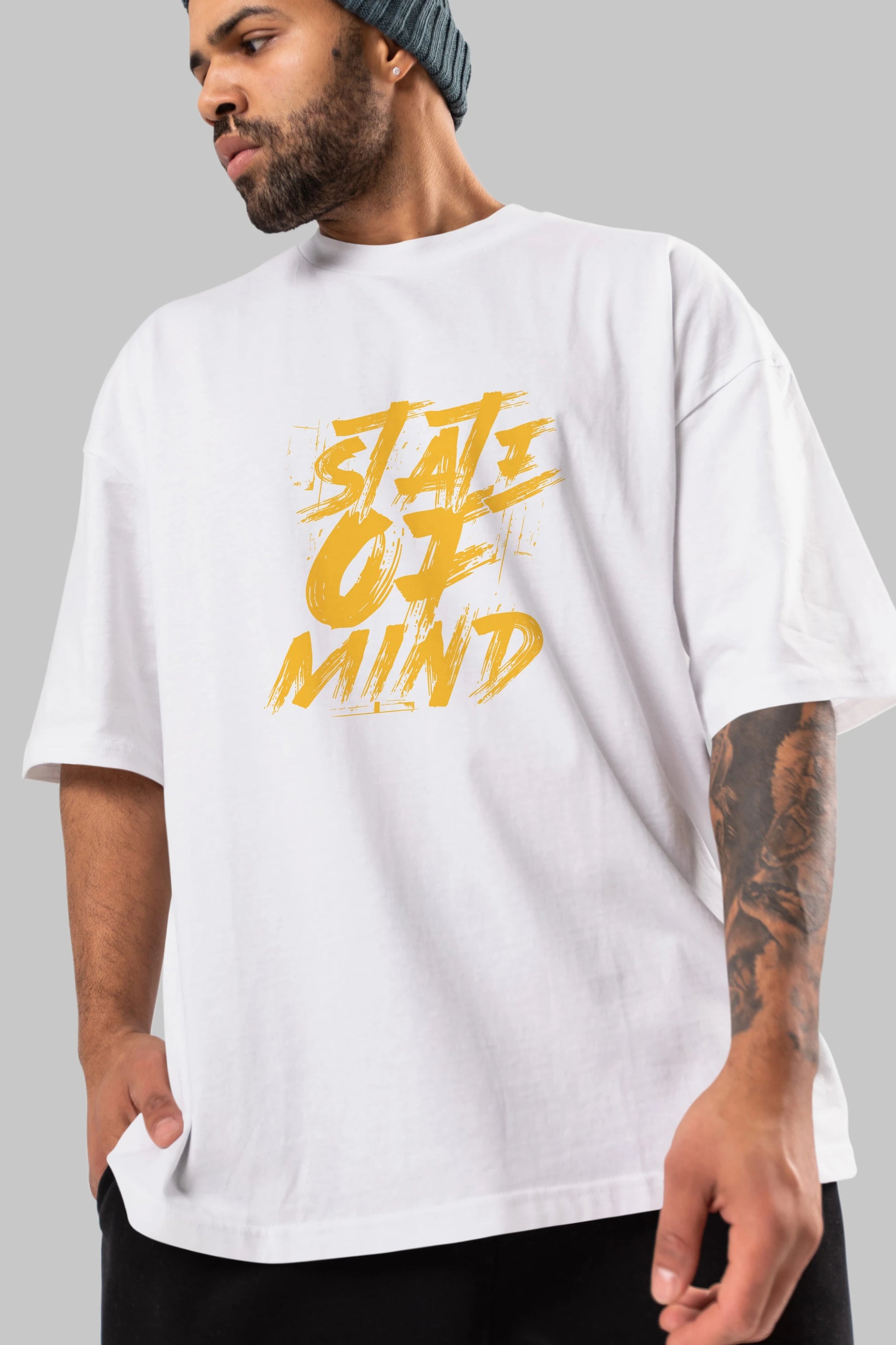 State on Mind Ön Baskılı Oversize t-shirt Erkek Kadın Unisex