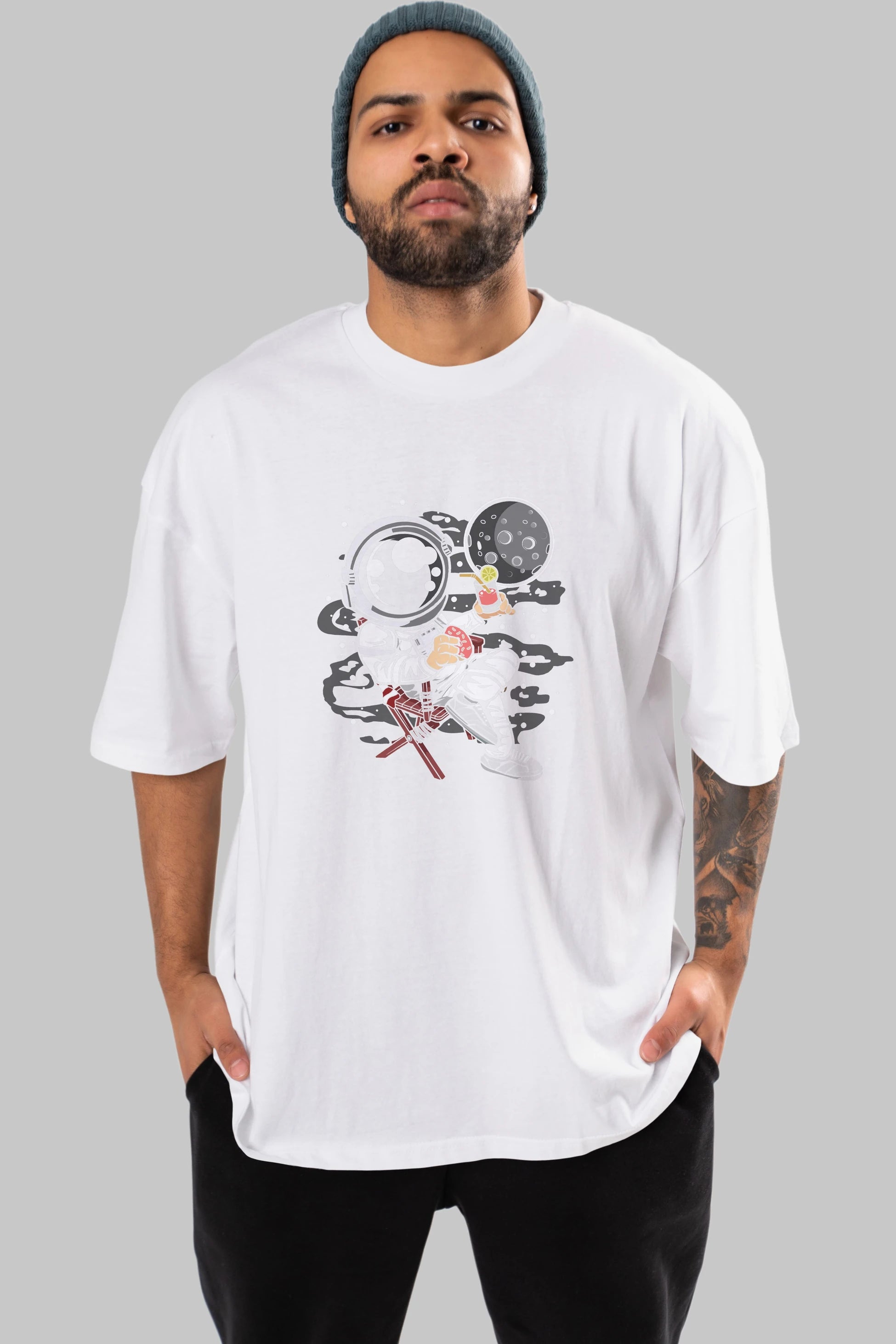 Holiday Astronaut Ön Baskılı Oversize t-shirt Erkek Kadın Unisex