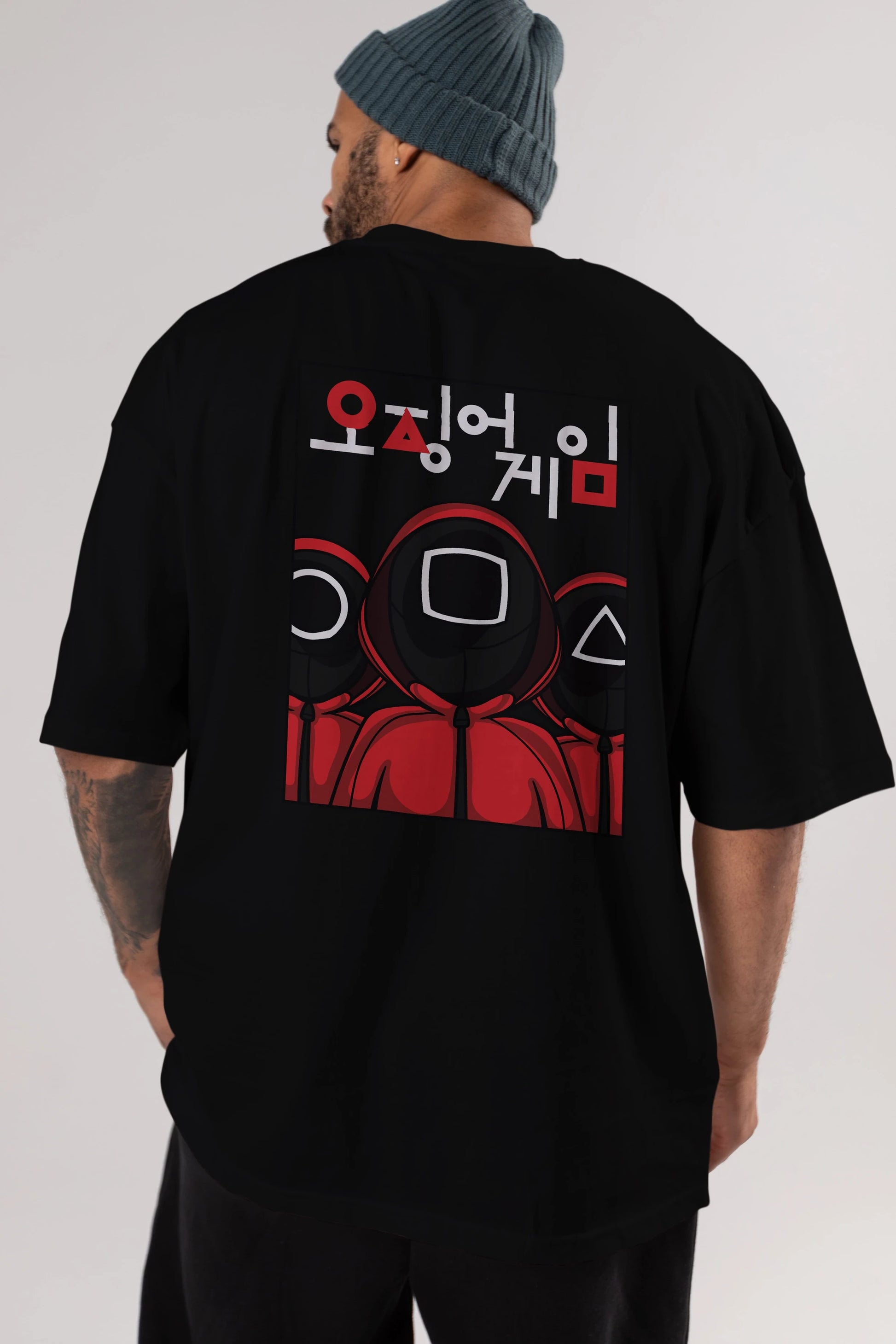 Squid Game (7) Arka Baskılı Oversize t-shirt Erkek Kadın Unisex %100 Pamuk Bisiklet Yaka tişort