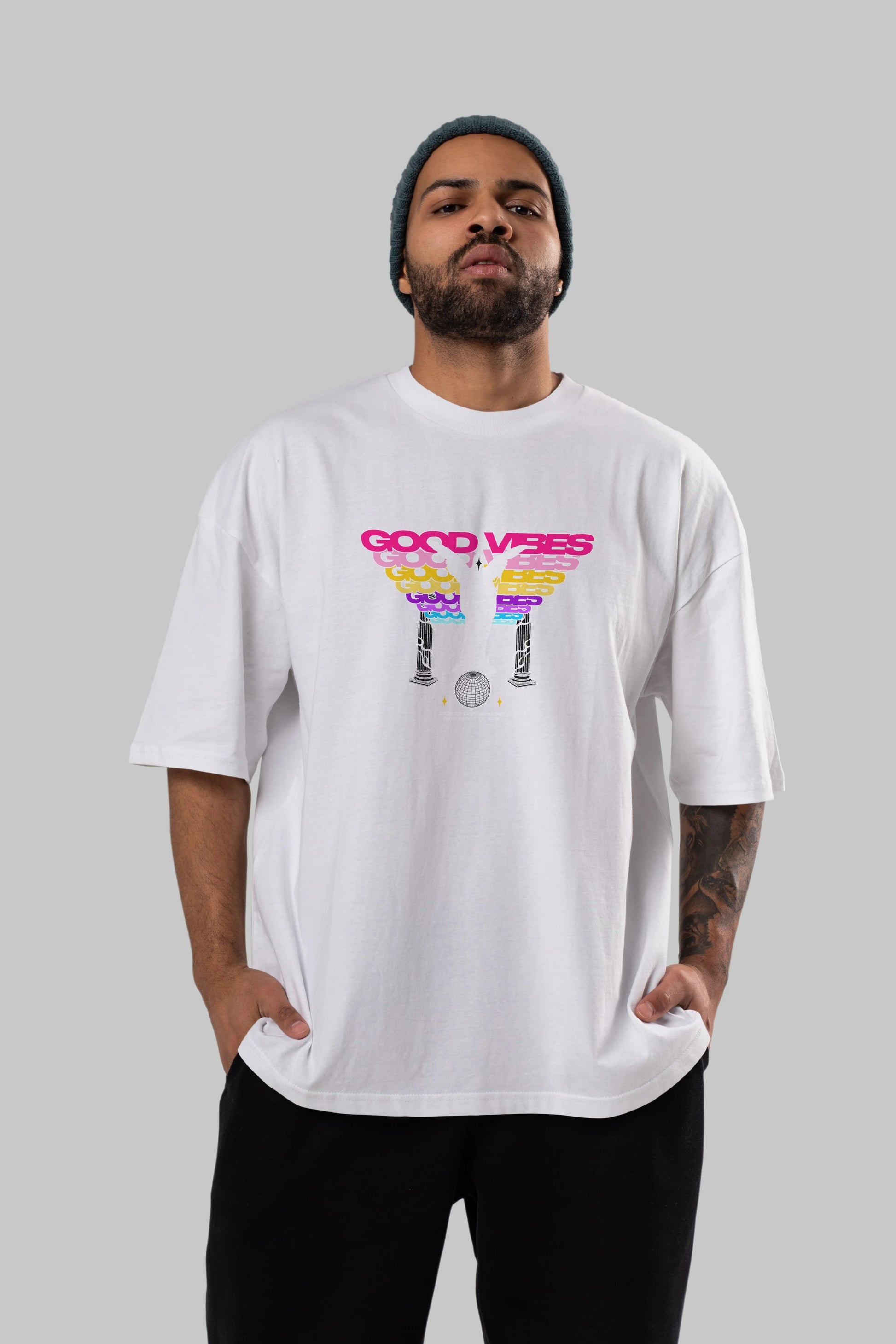 Good Vibes Ön Baskılı Oversize t-shirt Erkek Kadın Unisex