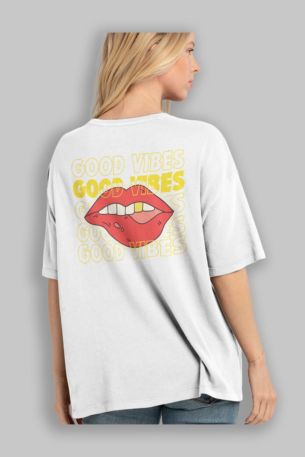 Good Vibes Yazılı 2 Arka Baskılı Oversize t-shirt Erkek Kadın Unisex