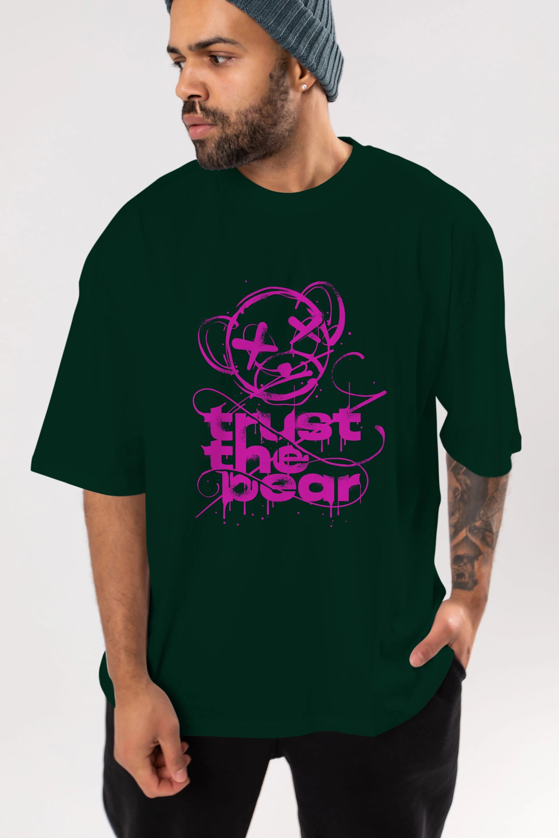 Trust The Bear 2 Ön Baskılı Oversize t-shirt Erkek Kadın Unisex