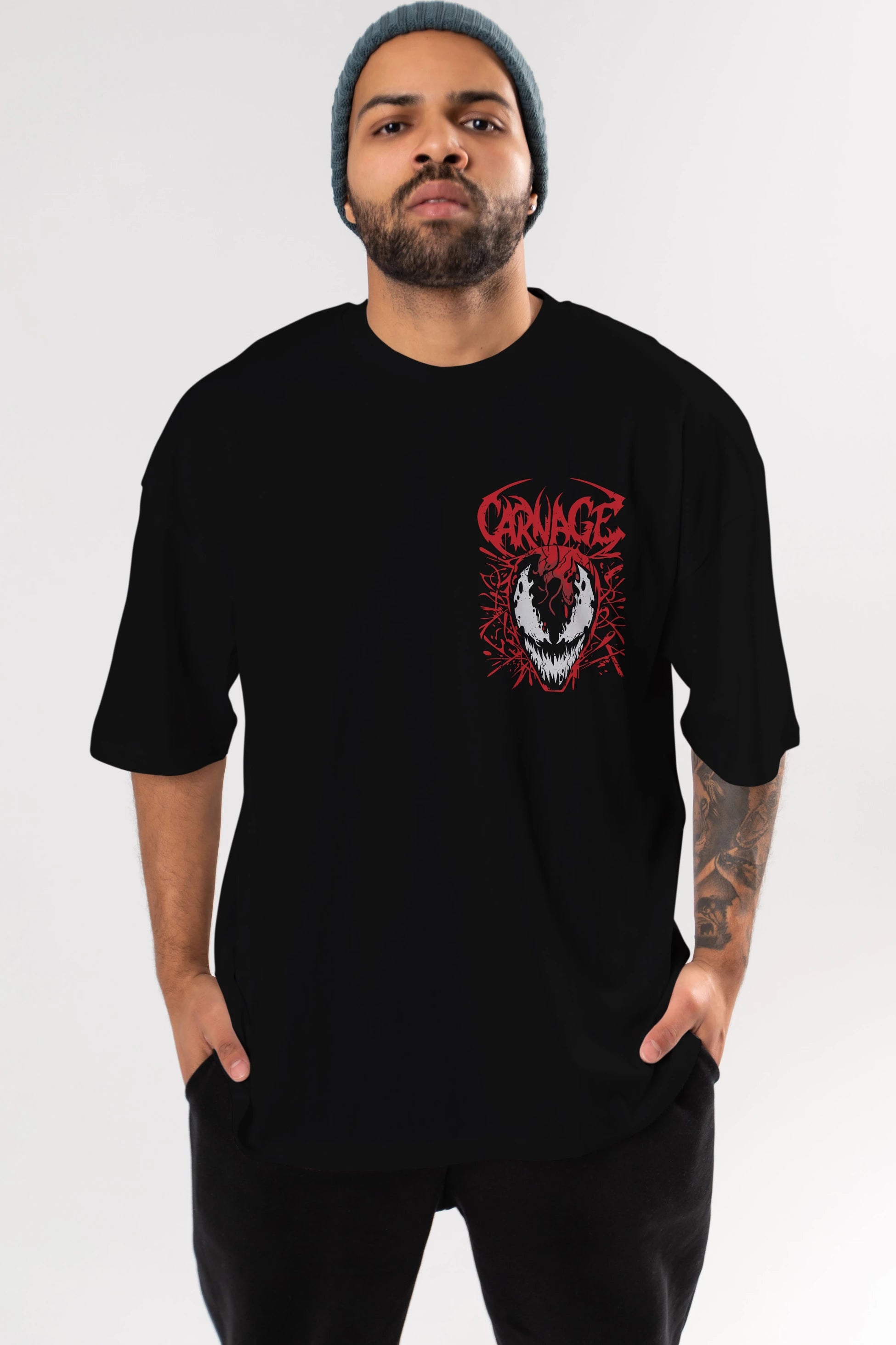 Venom (22) Ön Sol Baskılı Oversize t-shirt Erkek Kadın Unisex %100 Pamuk Bisiklet Yaka tişort