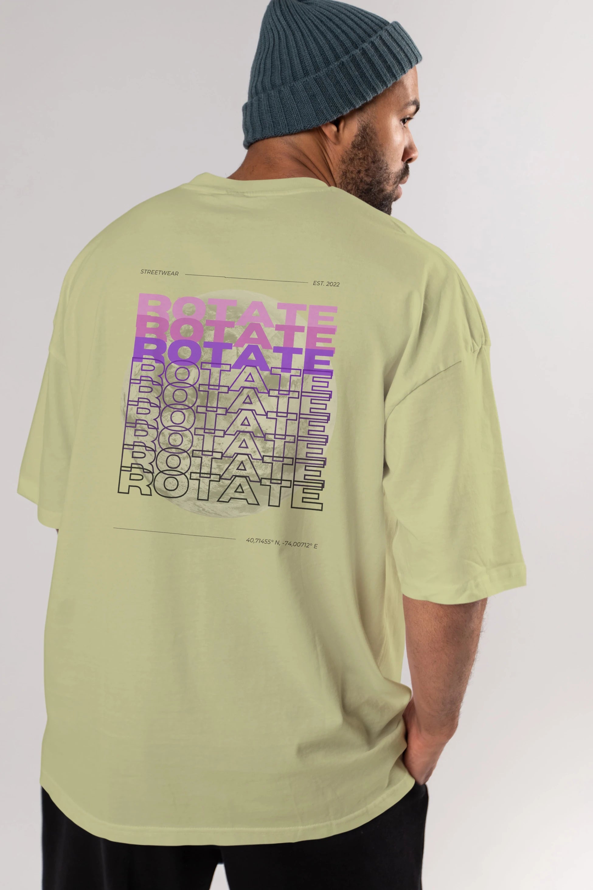 Rotate Yazılı Arka Baskılı Oversize t-shirt Erkek Kadın Unisex