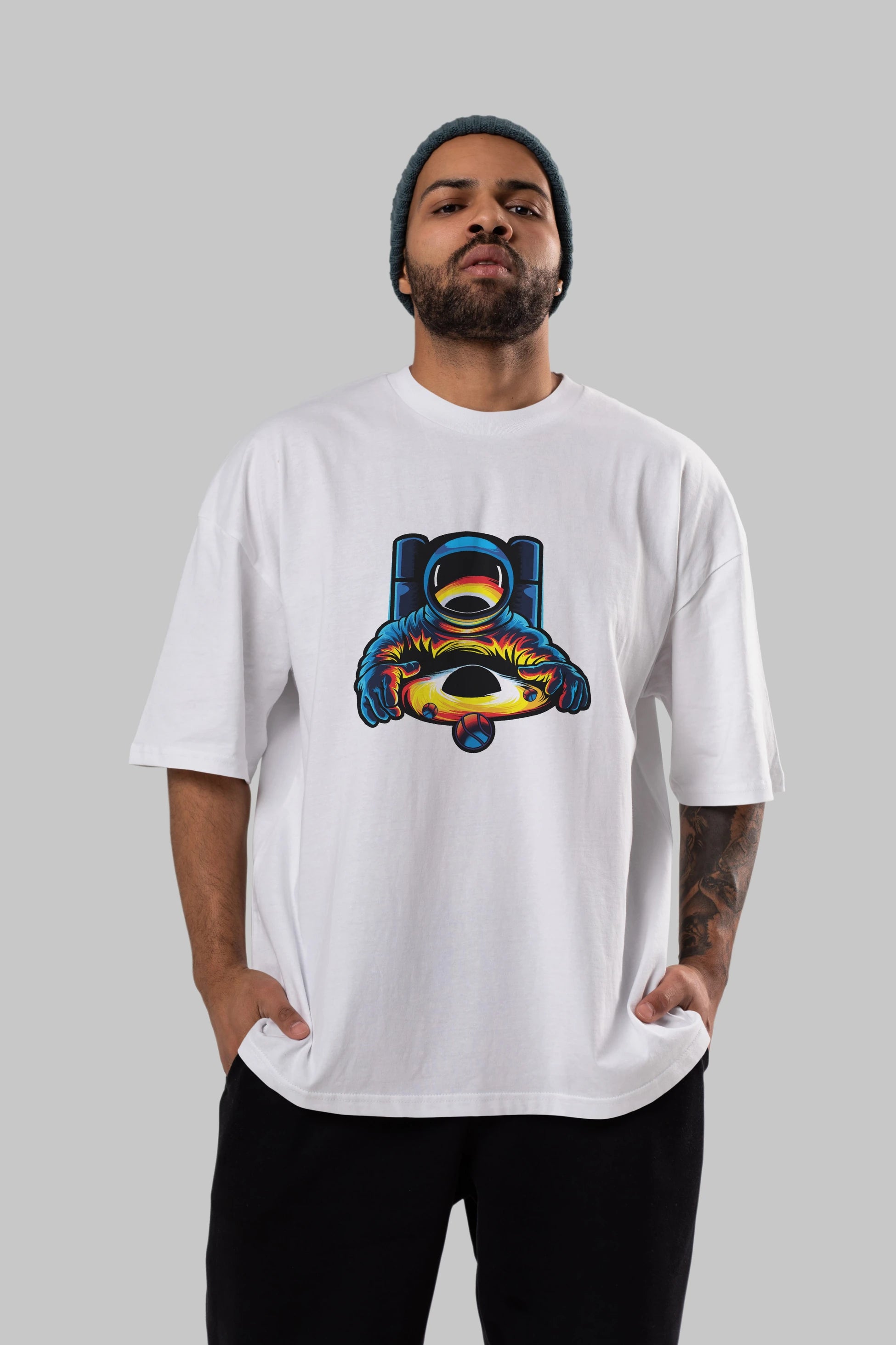 Astronaut & Black Hole Ön Baskılı Oversize t-shirt Erkek Kadın Unisex
