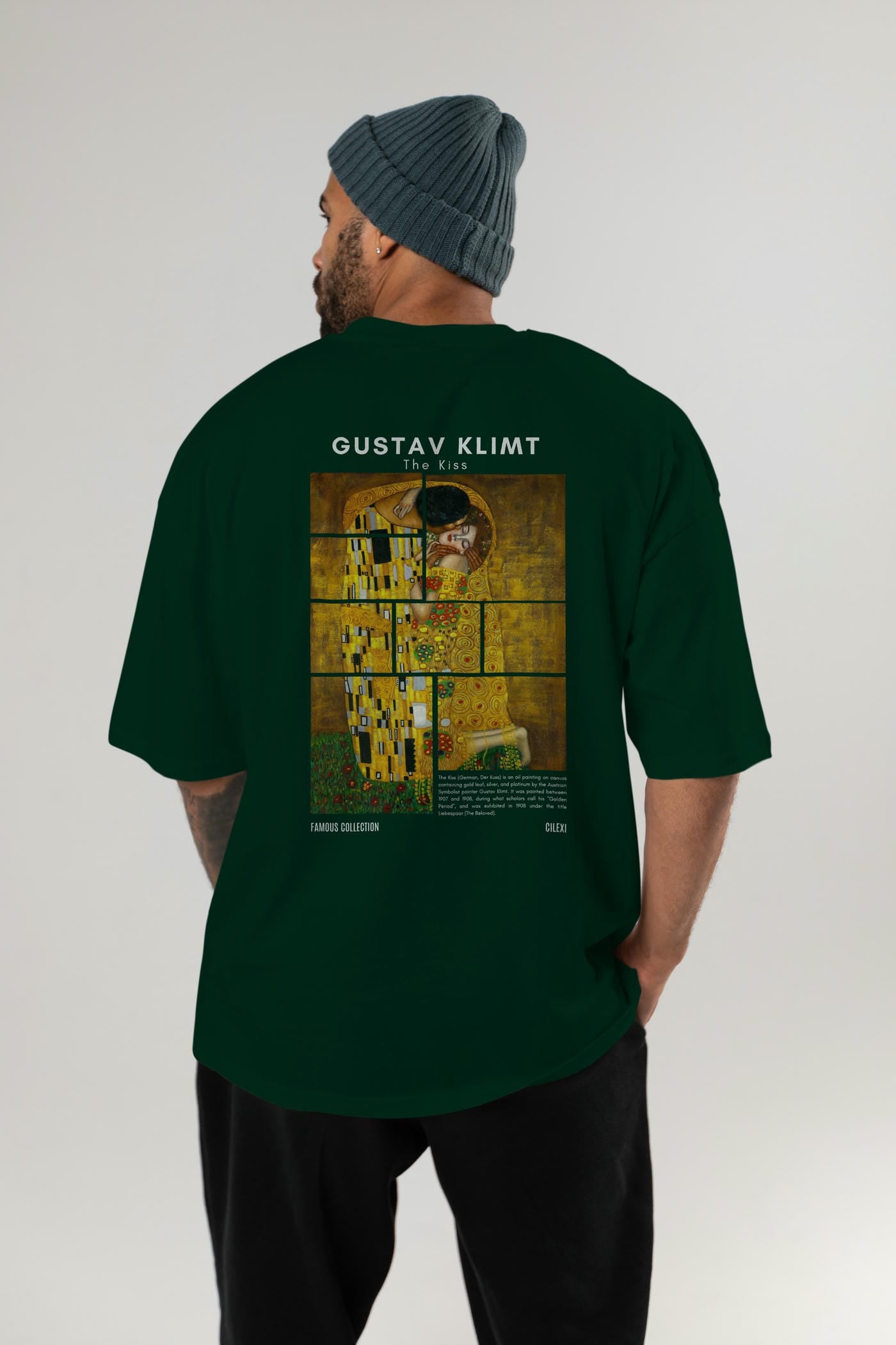 Gustav Klimt The Kiss Arka Baskılı Oversize t-shirt Erkek Kadın Bisiklet Yaka Pamuk tişort