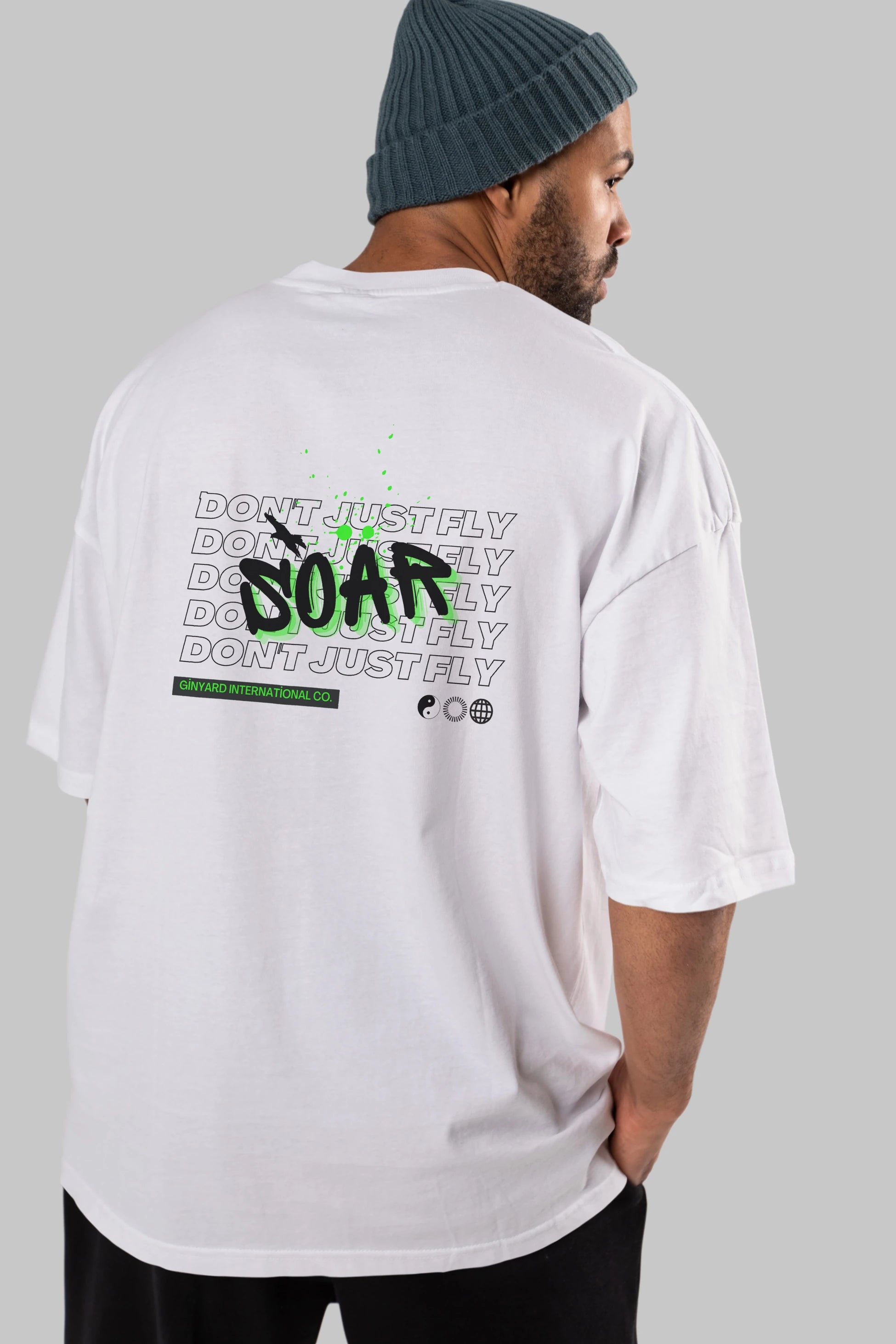 Soar Dont Just Fly Yazılı Arka Baskılı Oversize t-shirt Erkek Kadın Unisex