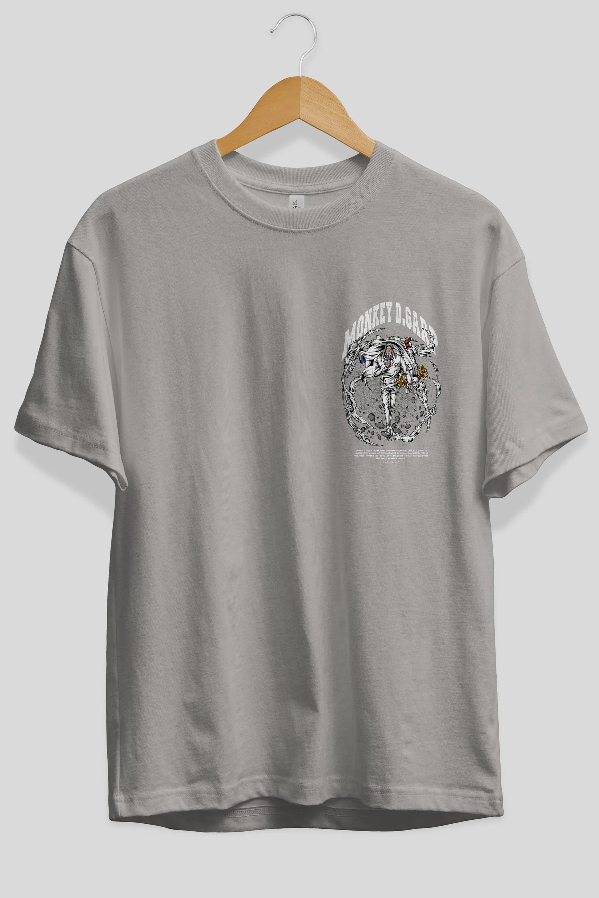Monkey D. Garp Ön Sol Baskılı Oversize t-shirt Erkek Kadın Unisex %100 Pamuk Bisiklet Yaka tişort
