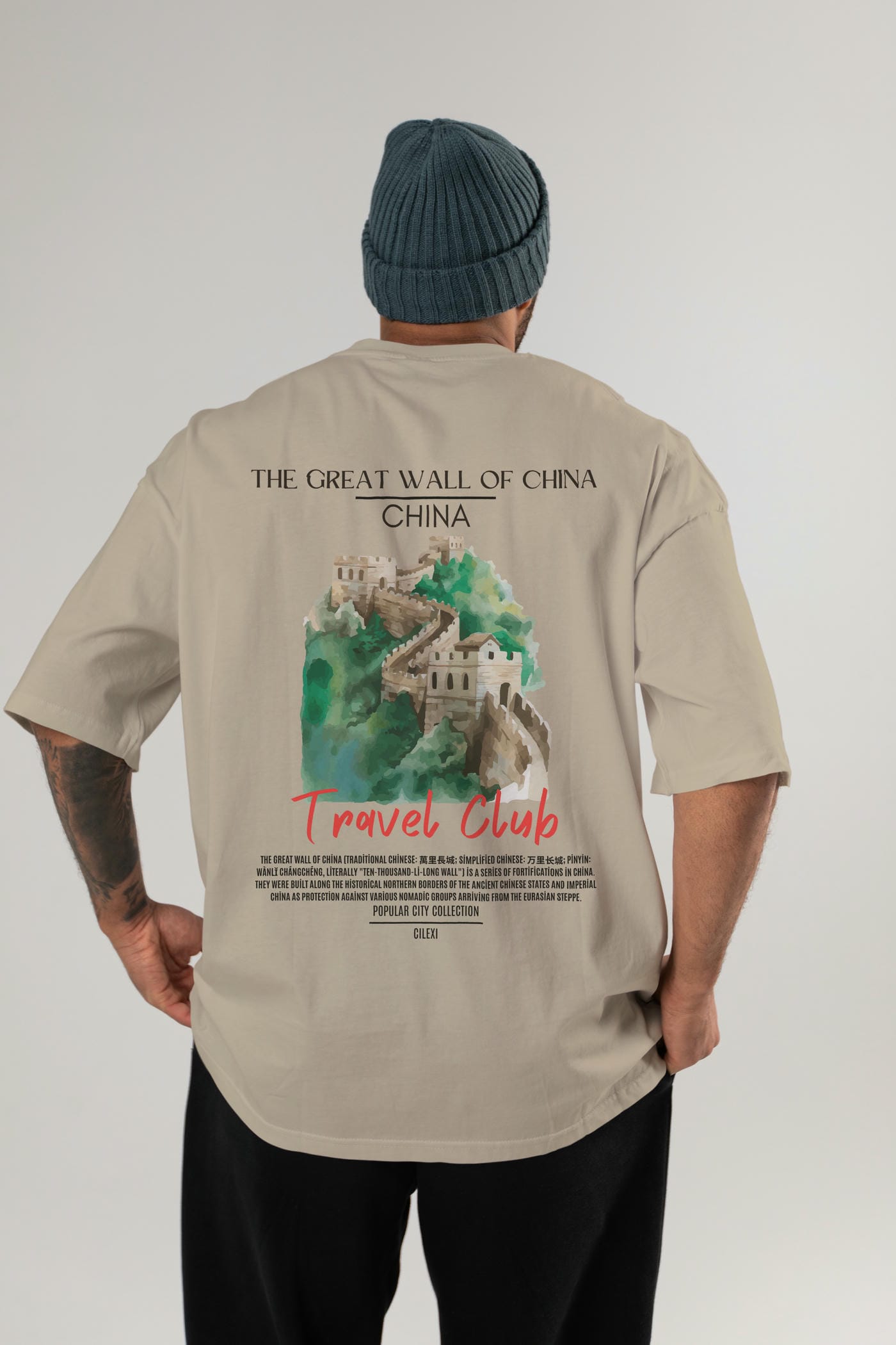 The Great Wall Of China Arka Baskılı Oversize t-shirt Erkek Kadın Pamuk Bisiklet Yaka tişort