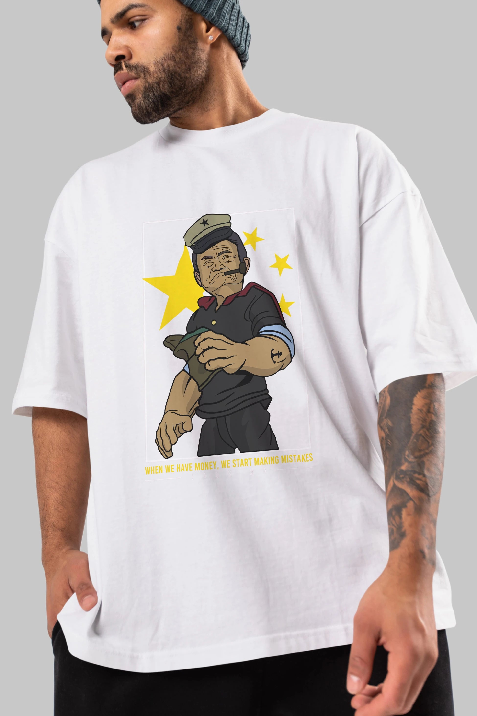 Popeye Jack Ma Ön Baskılı Oversize t-shirt Erkek Kadın Unisex %100 Pamuk tişort