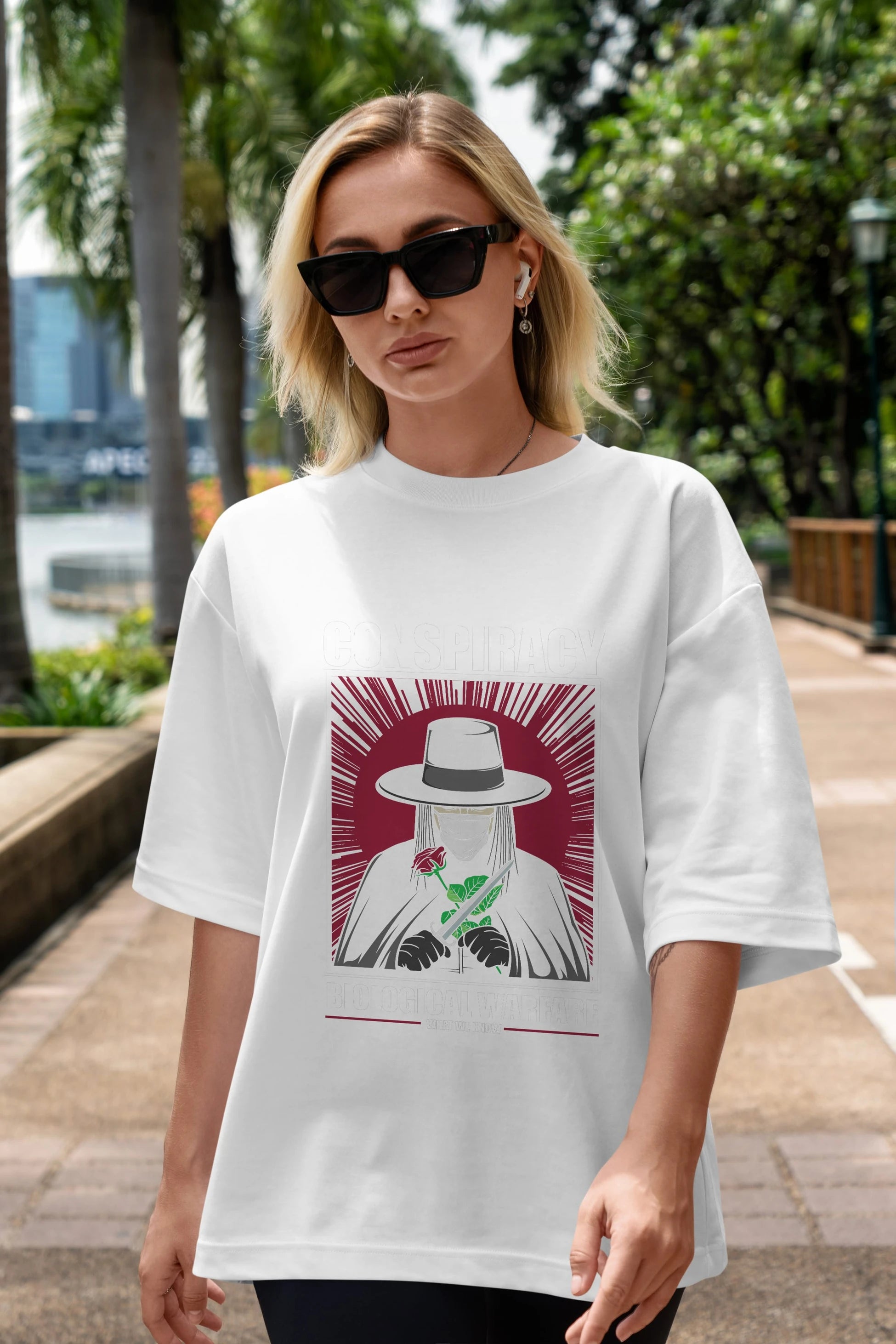 Vendetta Masker Ön Baskılı Oversize t-shirt Erkek Kadın Unisex %100 Pamuk tişort