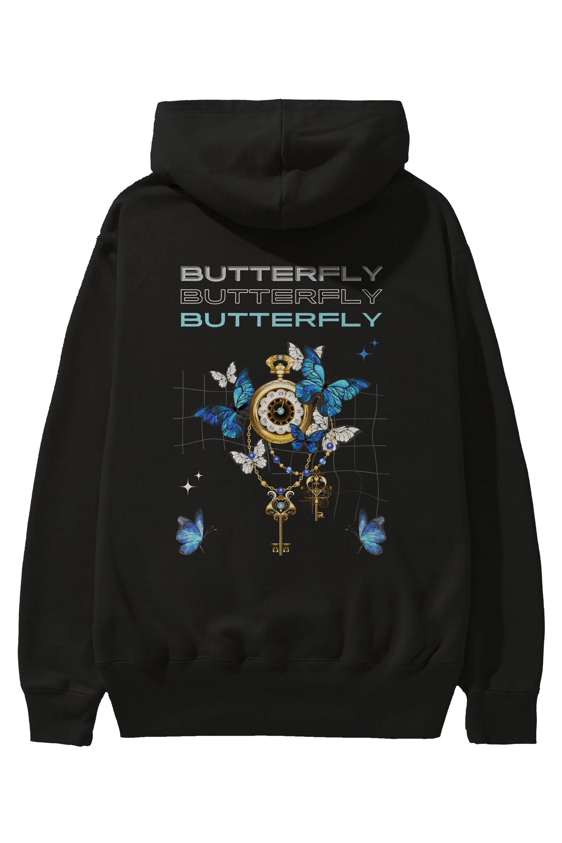 Butterfly Yazılı Arka Baskılı Oversize Hoodie Kapüşonlu Sweatshirt Erkek Kadın Unisex
