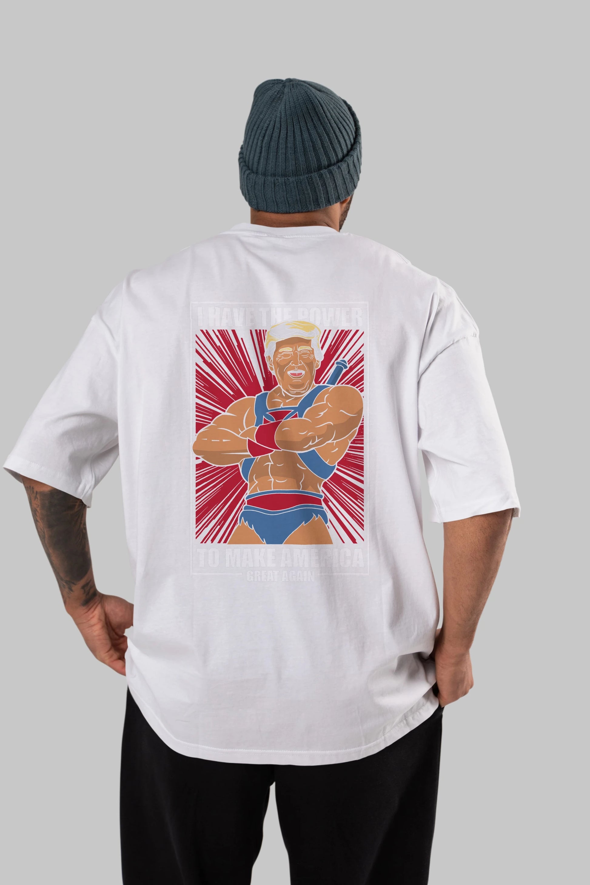 Trump Heman Arka Baskılı Oversize t-shirt Erkek Kadın Unisex %100 Pamuk tişort