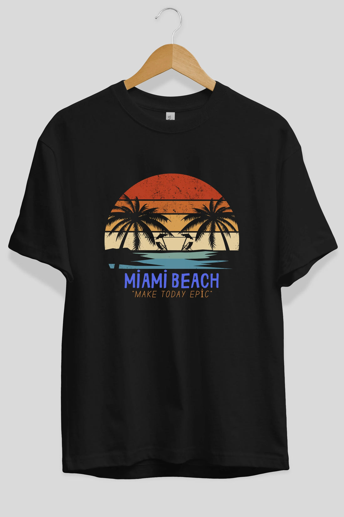 Miami Beach Yazılı Ön Baskılı Oversize t-shirt Erkek Kadın Unisex