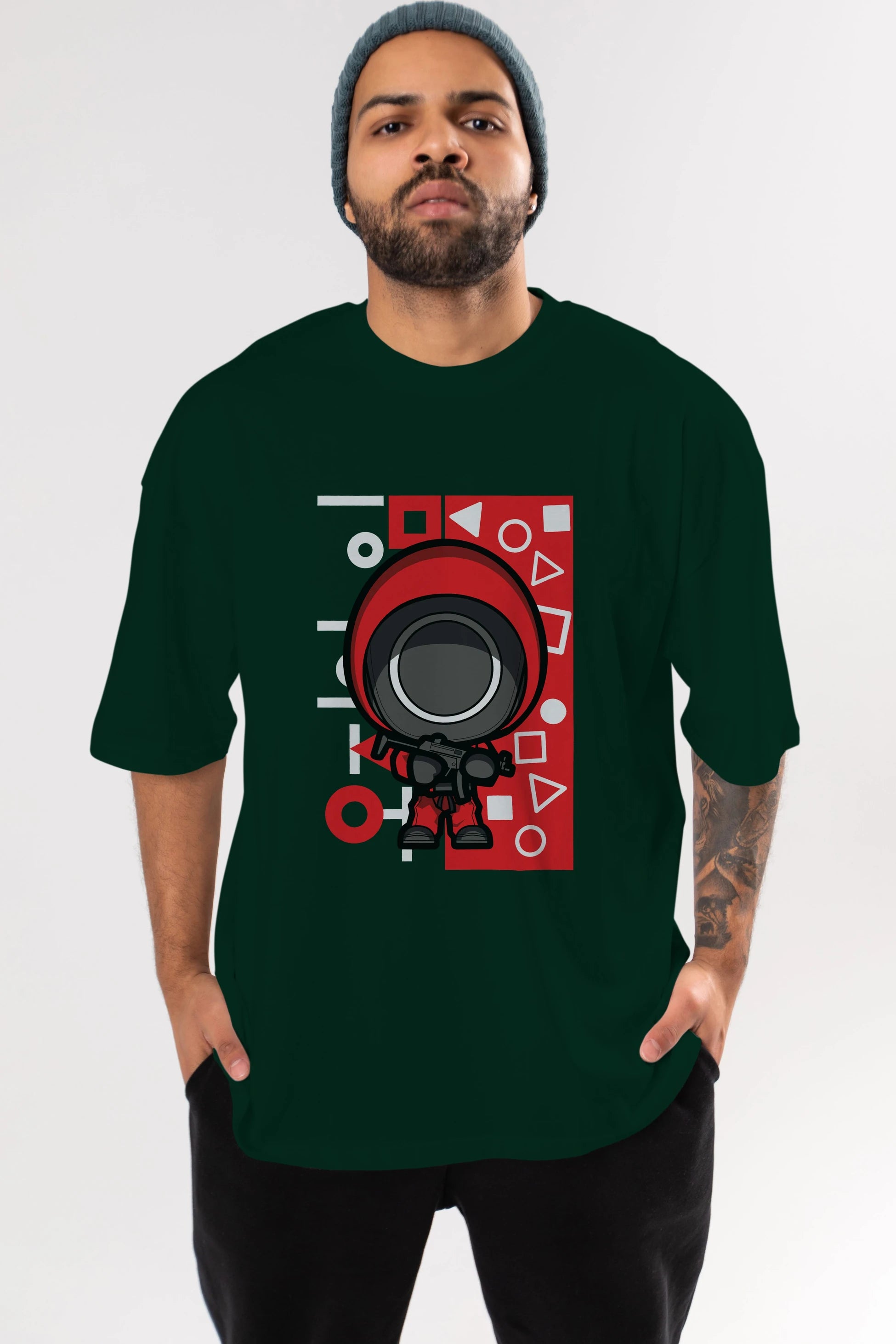 Squid Game (4) Ön Baskılı Oversize t-shirt Erkek Kadın Unisex %100 Pamuk Bisiklet Yaka tişort