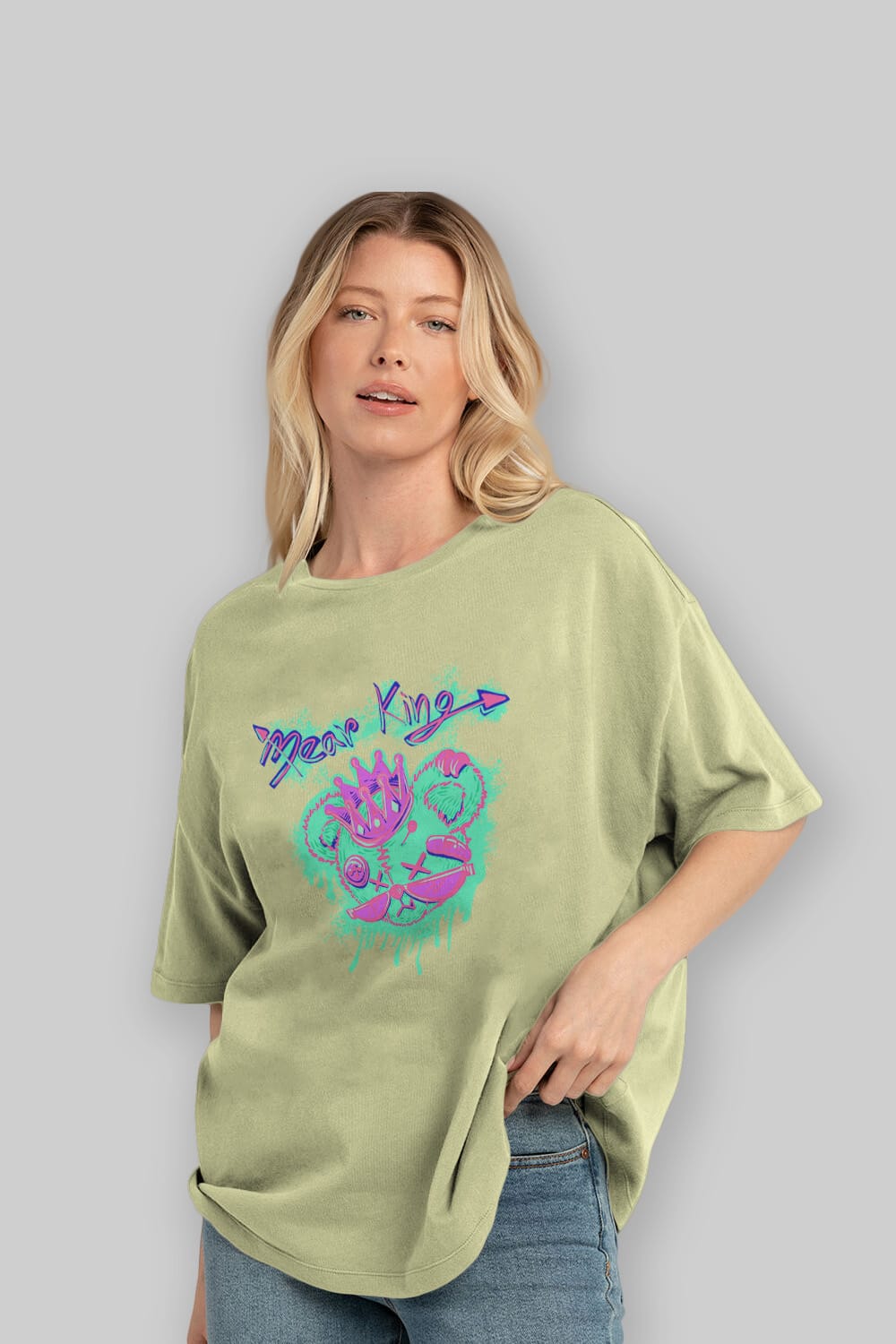 Bear King Ön Baskılı Oversize t-shirt Erkek Kadın Unisex
