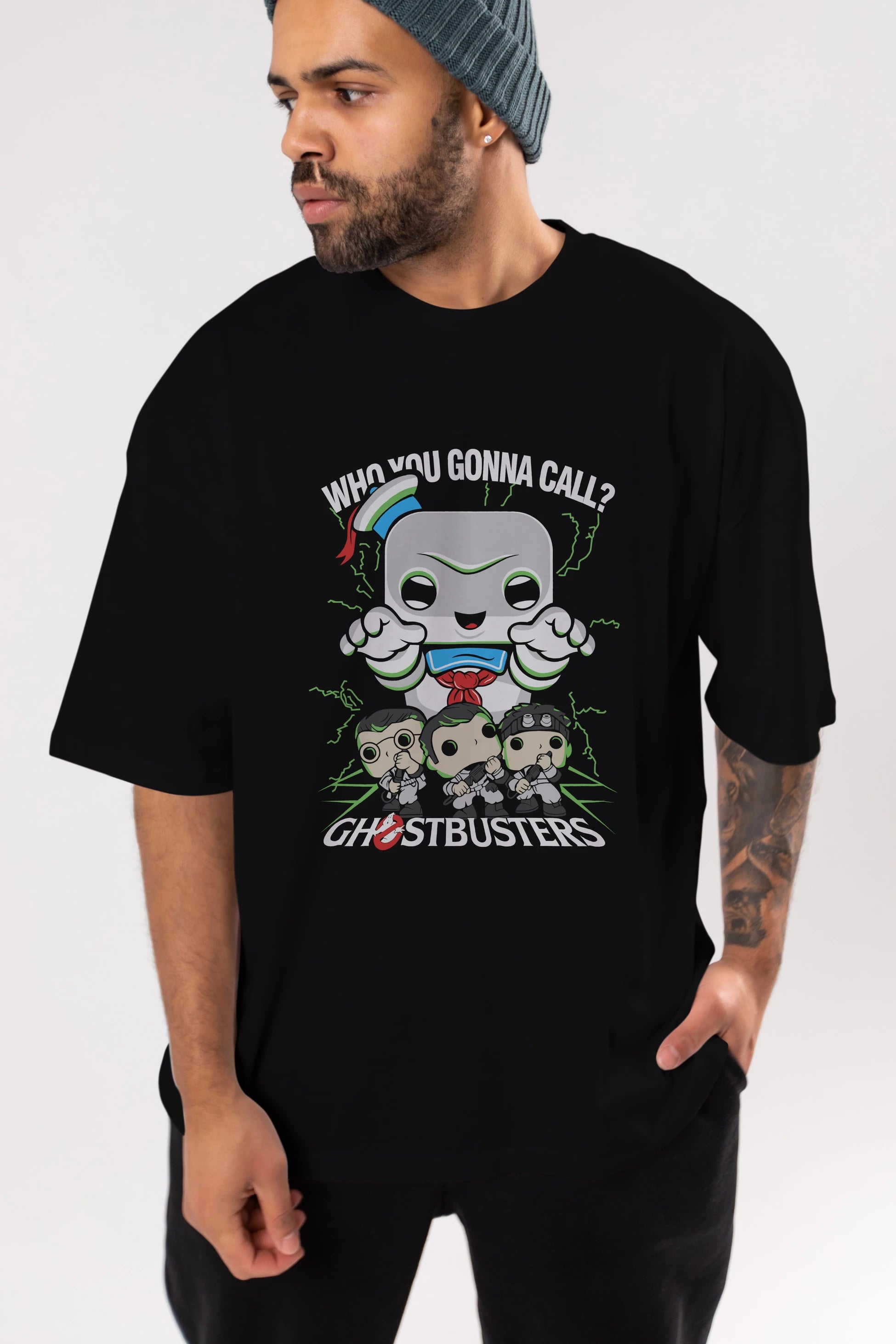 Ghostbusters Ön Baskılı Oversize t-shirt Erkek Kadın Unisex %100 Pamuk Bisiklet Yaka tişort