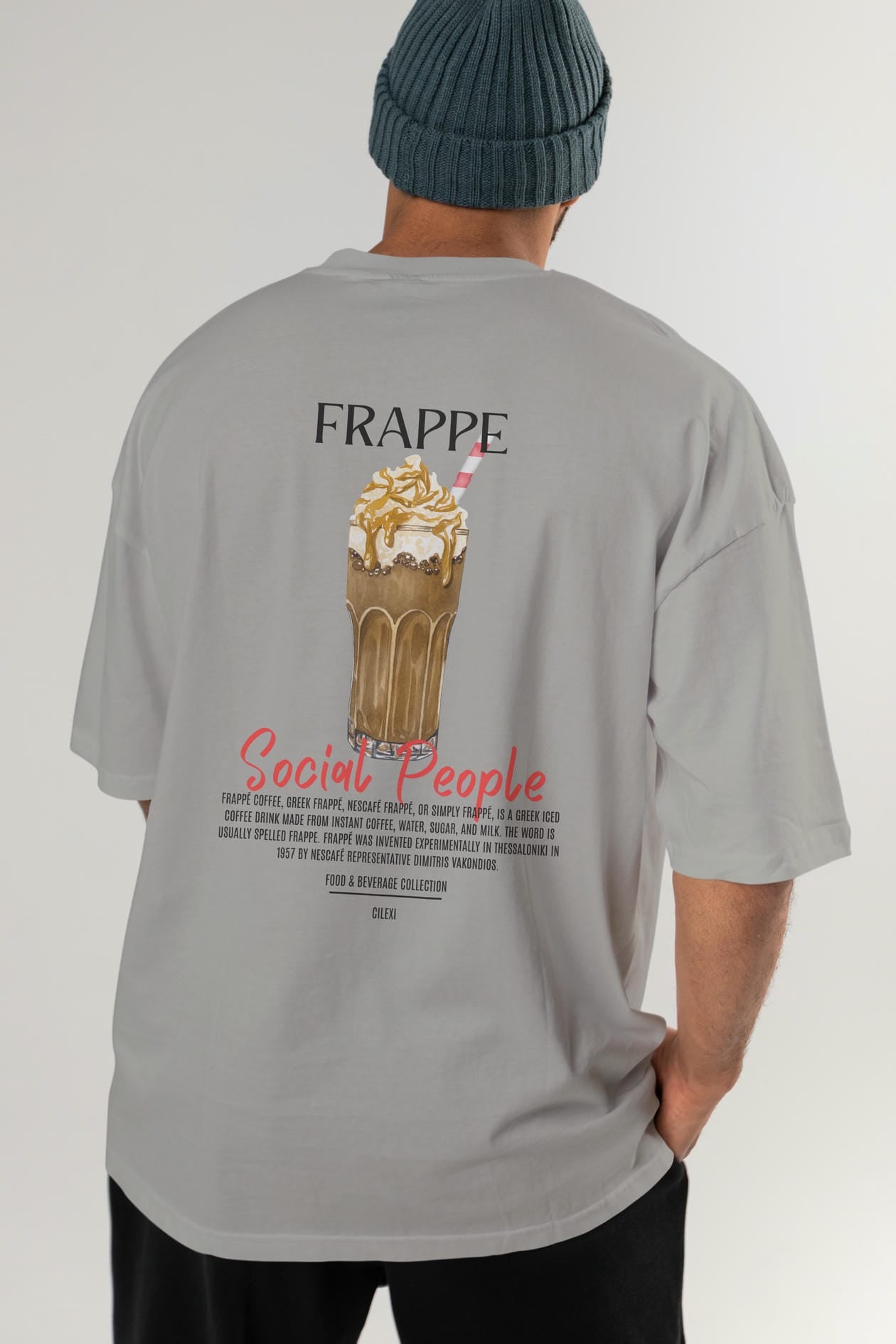 Frappe Kokteyl Serisi Baskılı Oversize t-shirt Erkek Kadın Unisex %100 Pamuk Bisiklet Yaka tişort