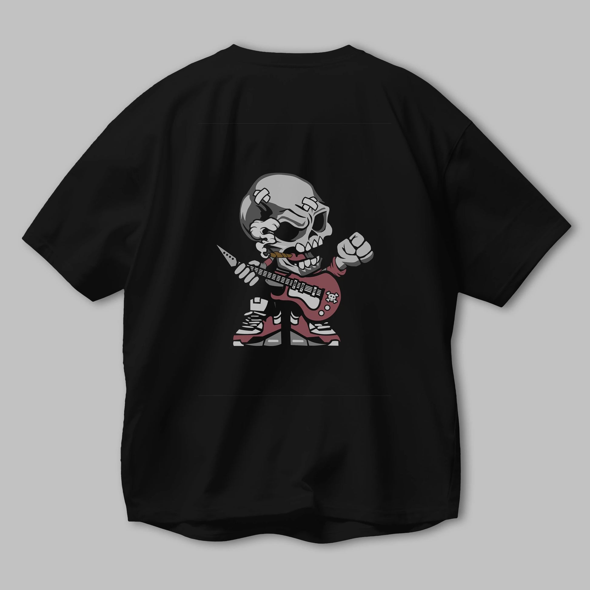 Skull Rockstar Arka Baskılı Oversize t-shirt Erkek Kadın Unisex %100 Pamuk tişort
