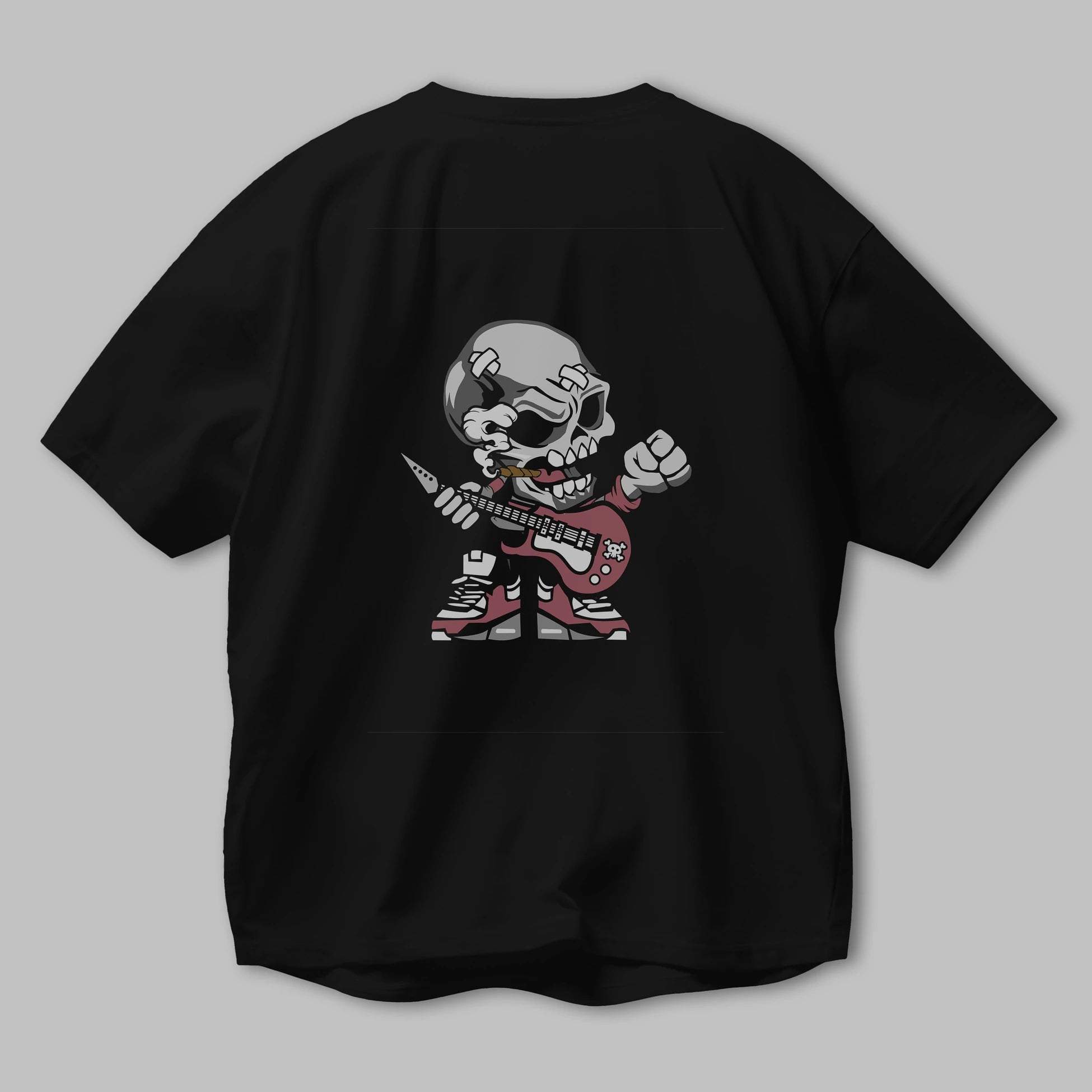 Skull Rockstar Arka Baskılı Oversize t-shirt Erkek Kadın Unisex %100 Pamuk tişort