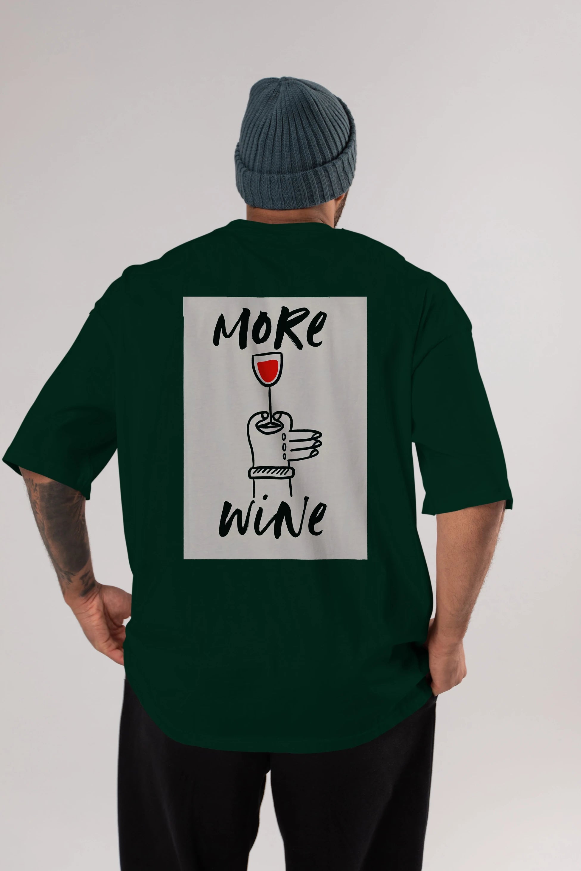 More Wine 2 Arka Baskılı Oversize t-shirt Erkek Kadın Unisex %100 Pamuk Bisiklet Yaka tişort