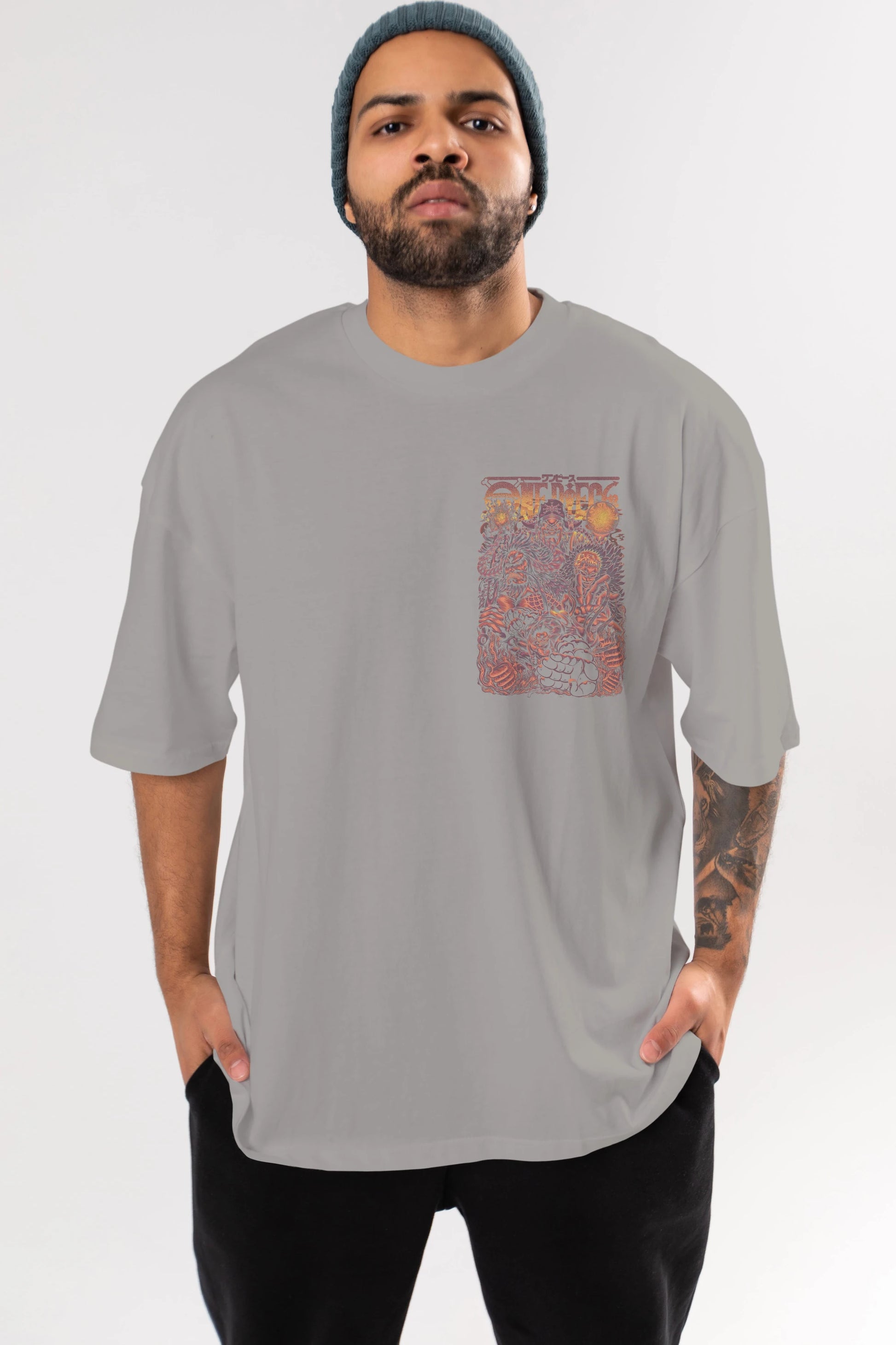 ONE PIECE Ön Sol Baskılı Oversize t-shirt Erkek Kadın Unisex %100 Pamuk Bisiklet Yaka tişort