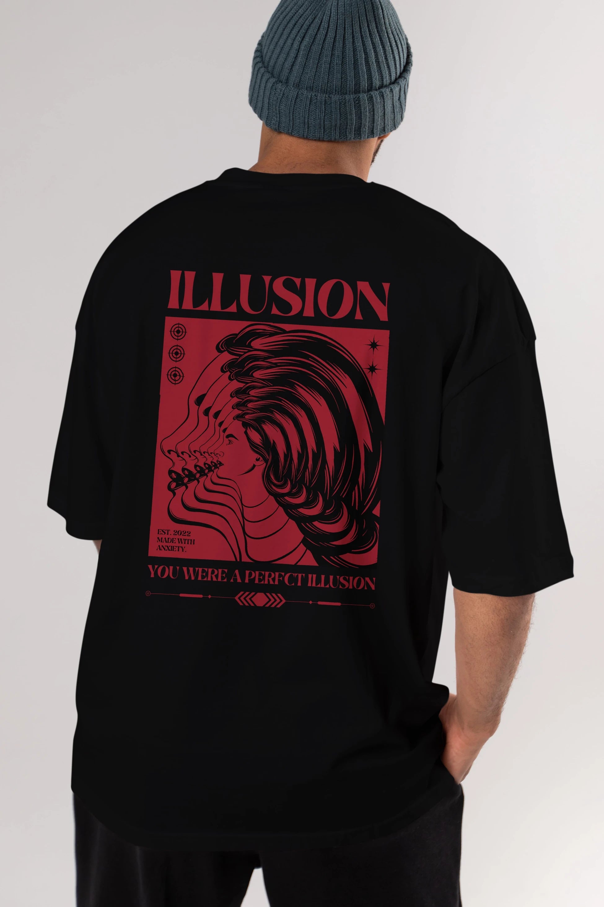 Illusion Streetwear Arka Baskılı Oversize t-shirt Erkek Kadın Unisex
