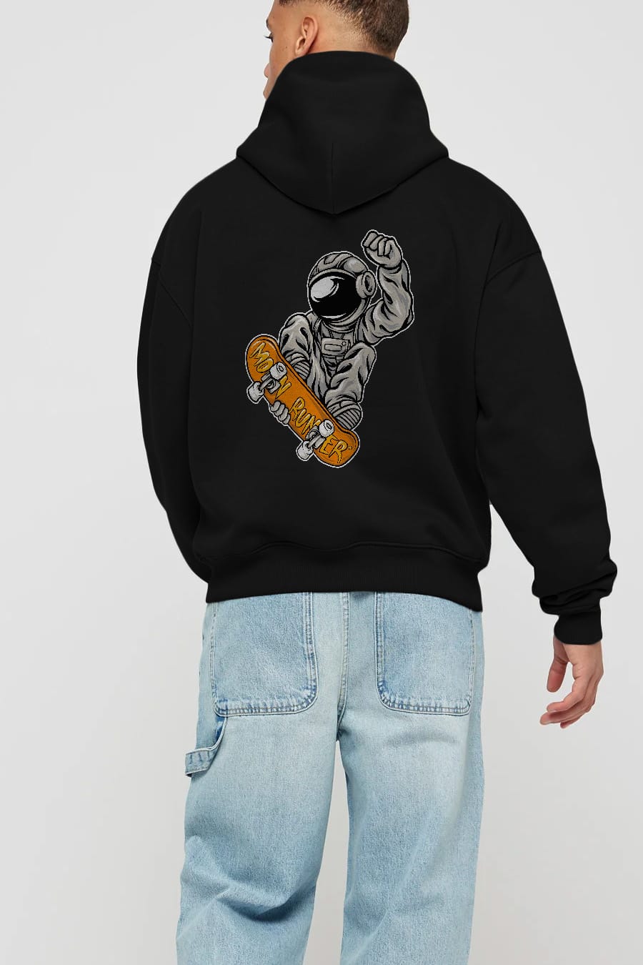 Moon Runner Arka Baskılı Hoodie Oversize Kapüşonlu Sweatshirt Erkek Kadın Unisex