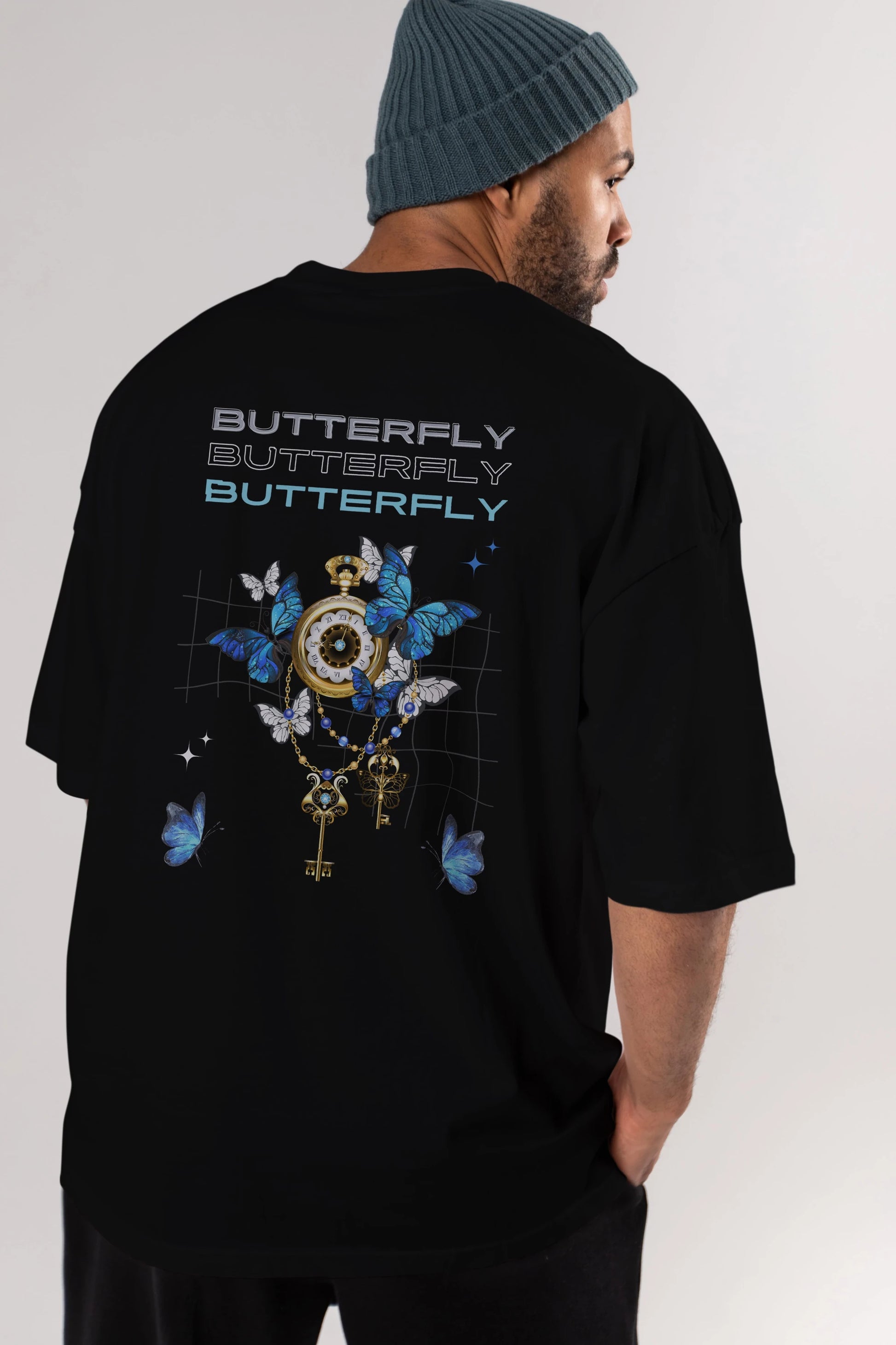 Butterfly Yazılı Arka Baskılı Oversize t-shirt Erkek Kadın Unisex