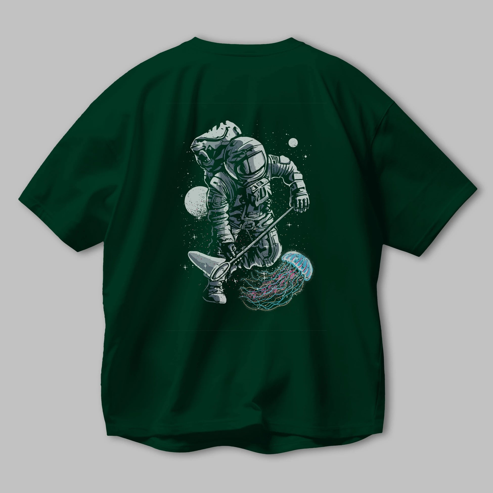 Astronaut Jellyfish Arka Baskılı Oversize t-shirt Erkek Kadın Unisex %100 Pamuk
