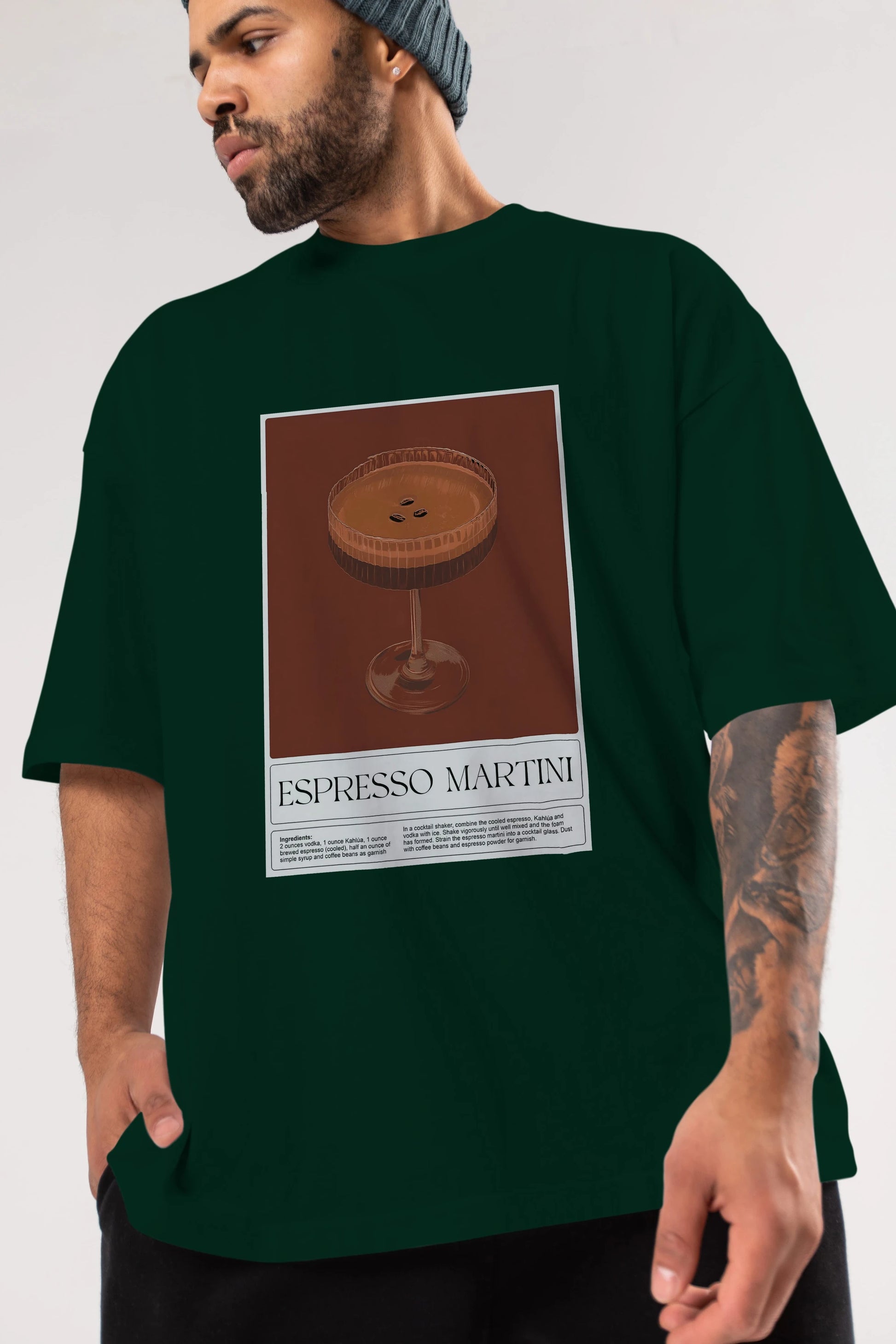 Espresso Martini Ön Baskılı Oversize t-shirt Erkek Kadın Unisex %100 Pamuk Bisiklet Yaka tişort