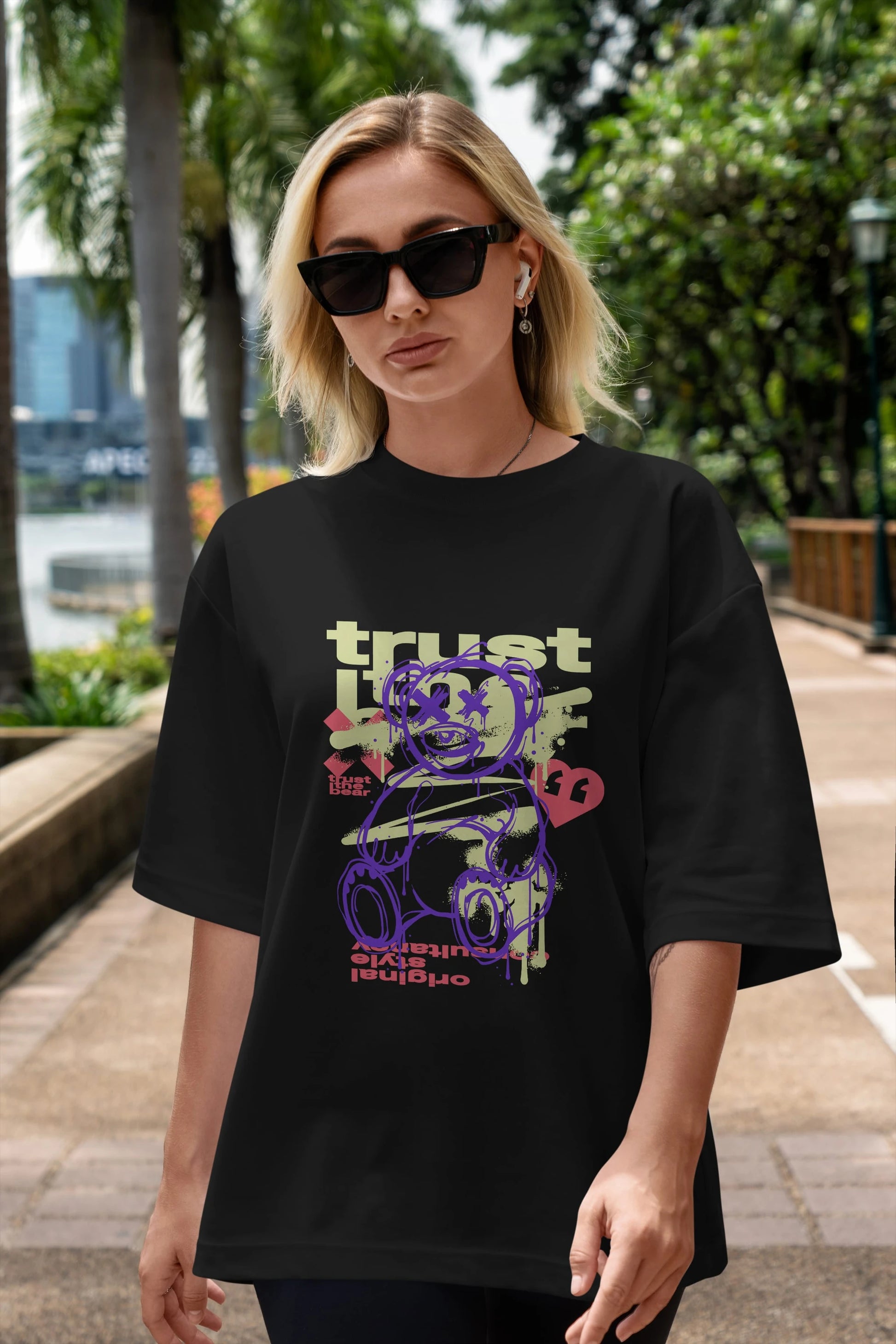Trust The Bear 3 Ön Baskılı Oversize t-shirt Erkek Kadın Unisex
